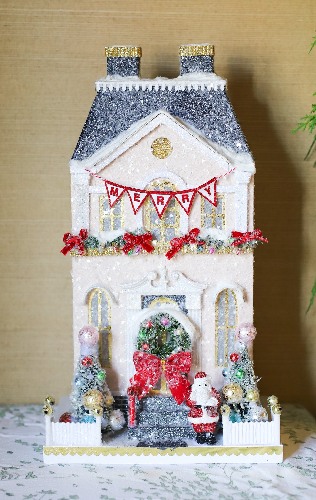 Large Santa Manor Glitter Christmas House