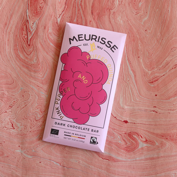 Puffed Quinoa & Pink Pepper Belgium Dark Chocolate Bar