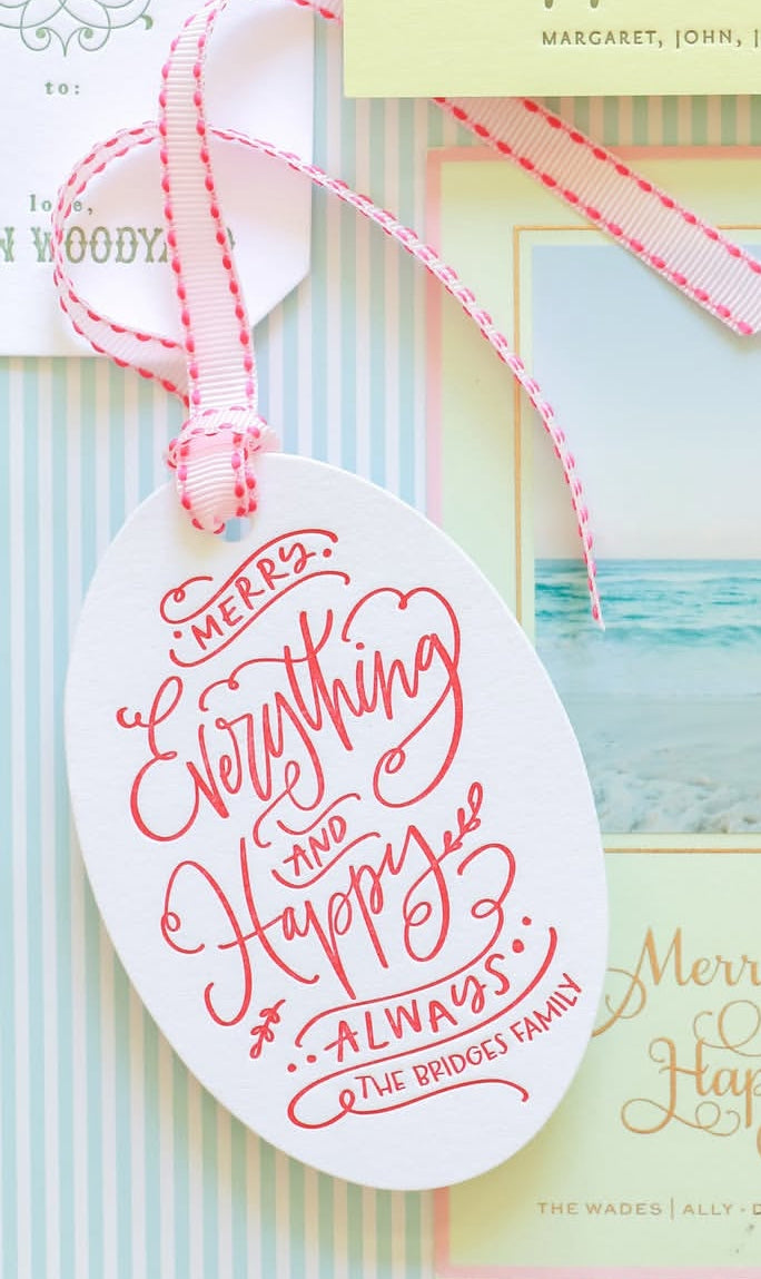 Merriment Oval Letterpress Holiday Gift Tag