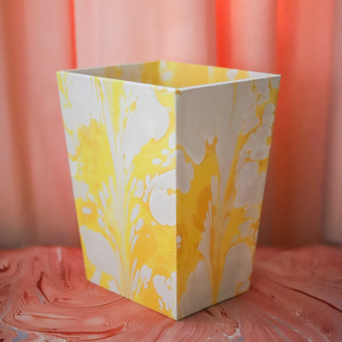 Yellow Marbled Paper Waste Bin