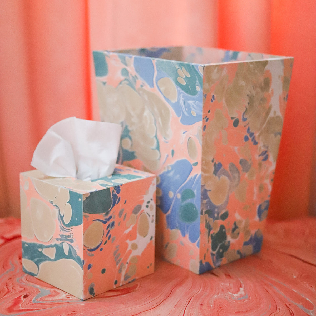Pink Cloud Marbled Tissue Box Holder