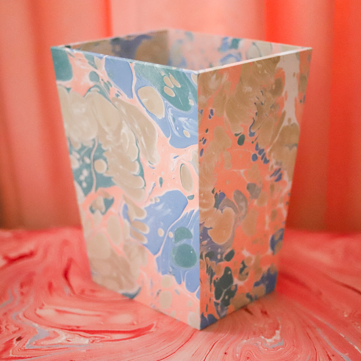 Pink Cloud Marbled Paper Waste Bin