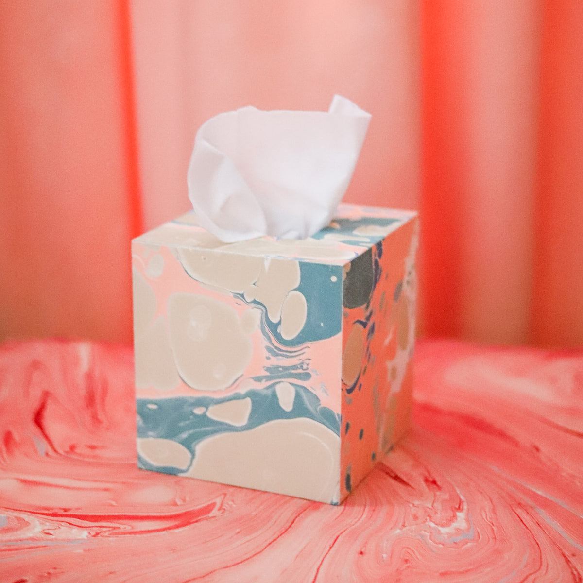 Pink Cloud Marbled Tissue Box Holder