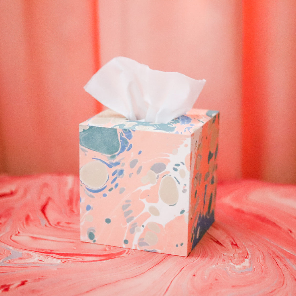Pink Cloud Marbled Tissue Box Holder