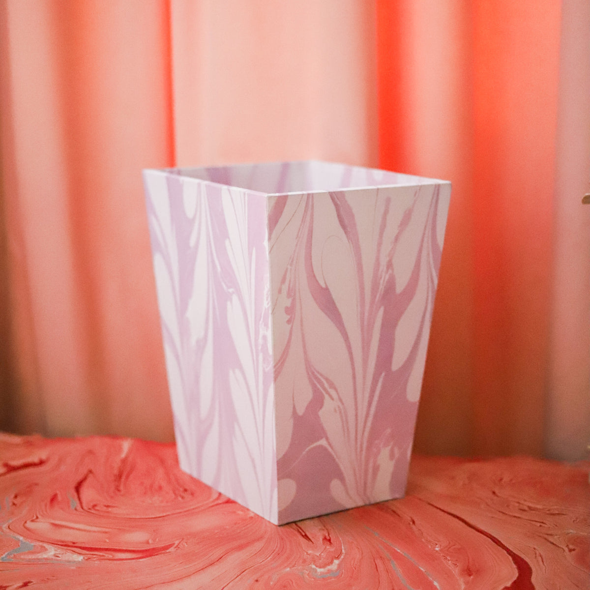 Lavender Marbled Paper Waste Bin