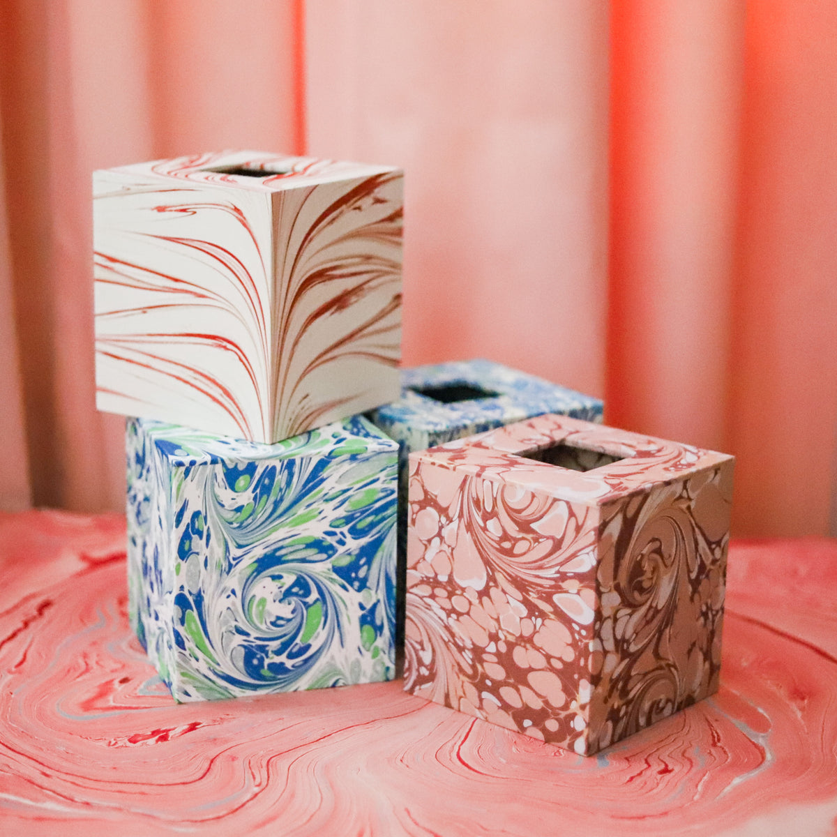 Blue Celadon Marbled Tissue Box Holder