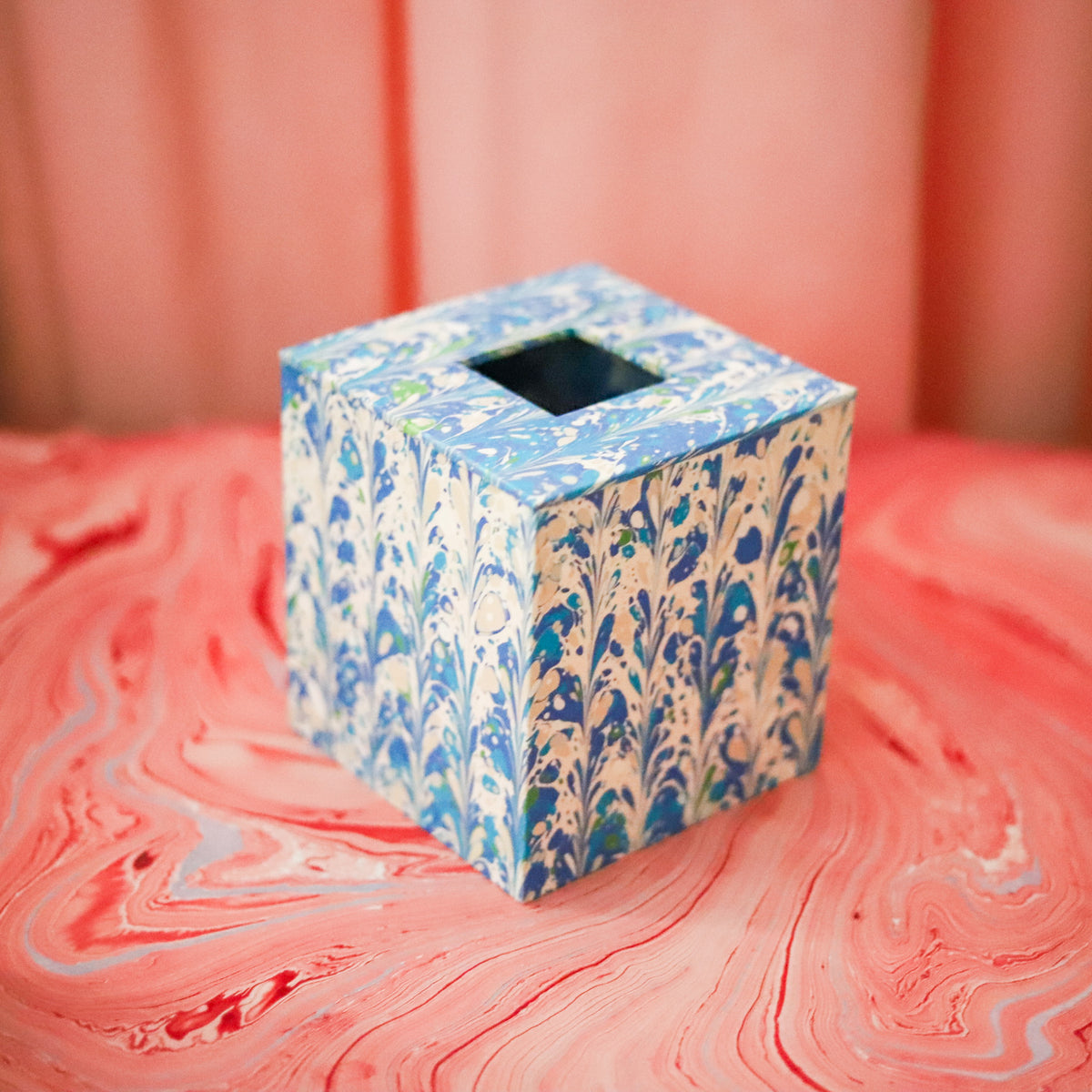 Delft Blue Marbled Tissue Box Holder