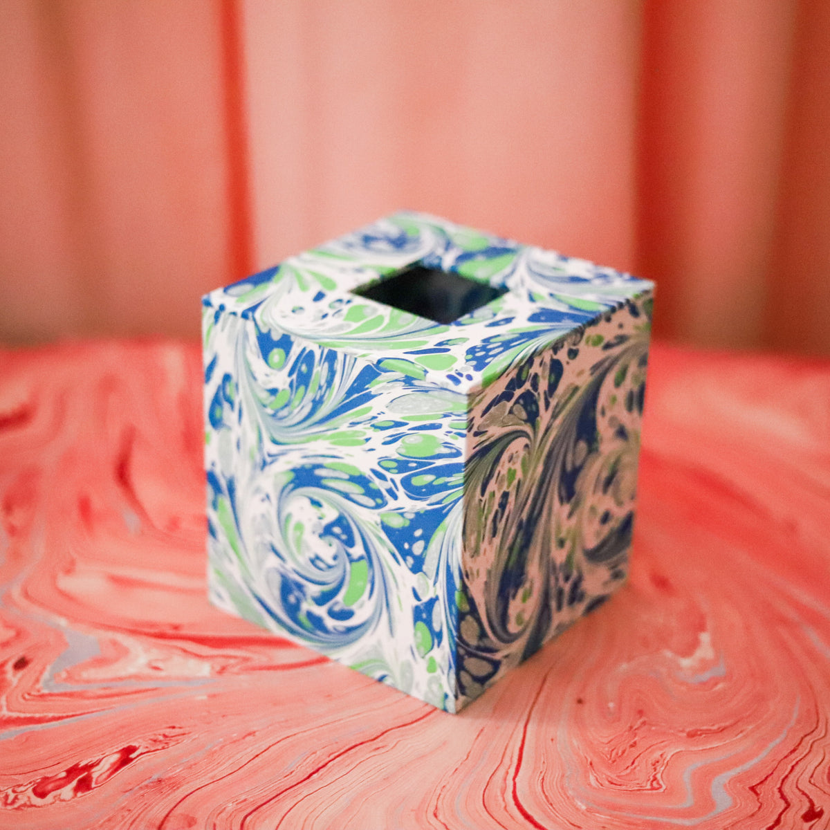 Blue Celadon Marbled Tissue Box Holder