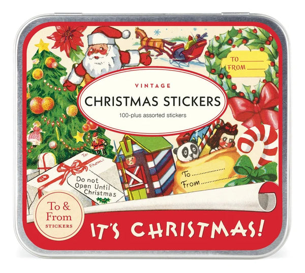 Vintage Christmas Stickers Tin