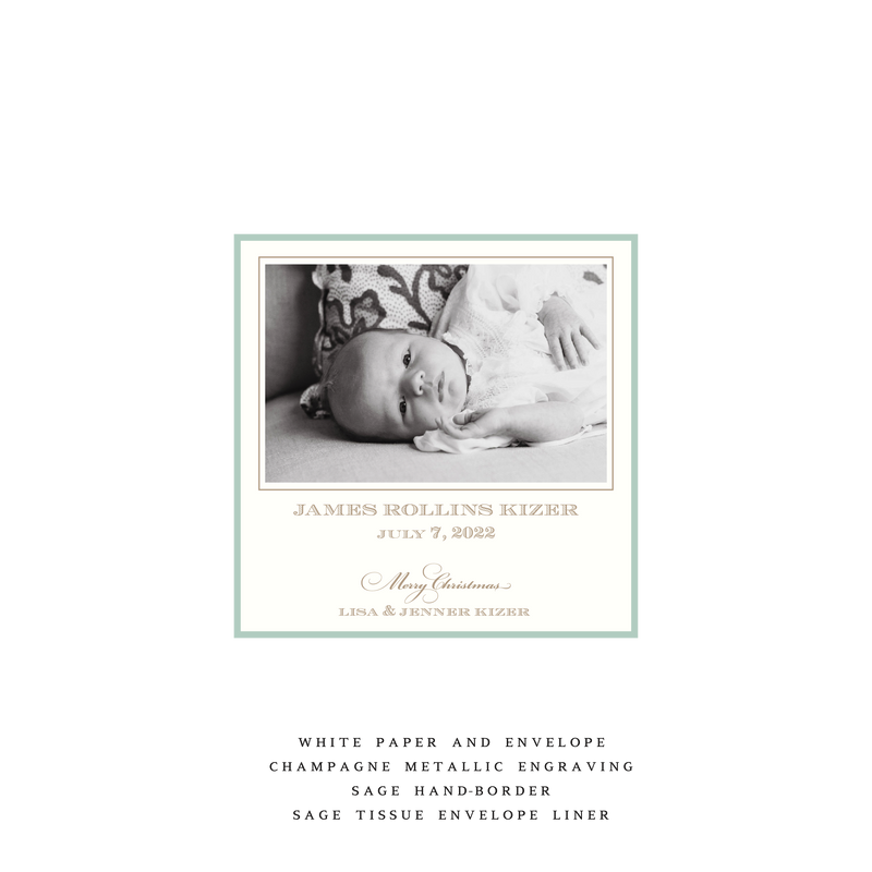 Laurel Petite Square Luxe Birth Announcement Holiday Card I