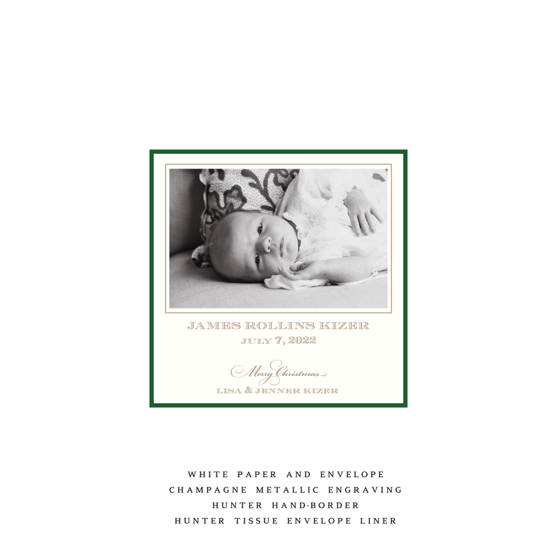 Laurel Petite Square Luxe Birth Announcement Holiday Card I