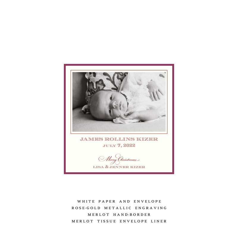 Laurel Petite Square Luxe Birth Announcement Holiday Card I