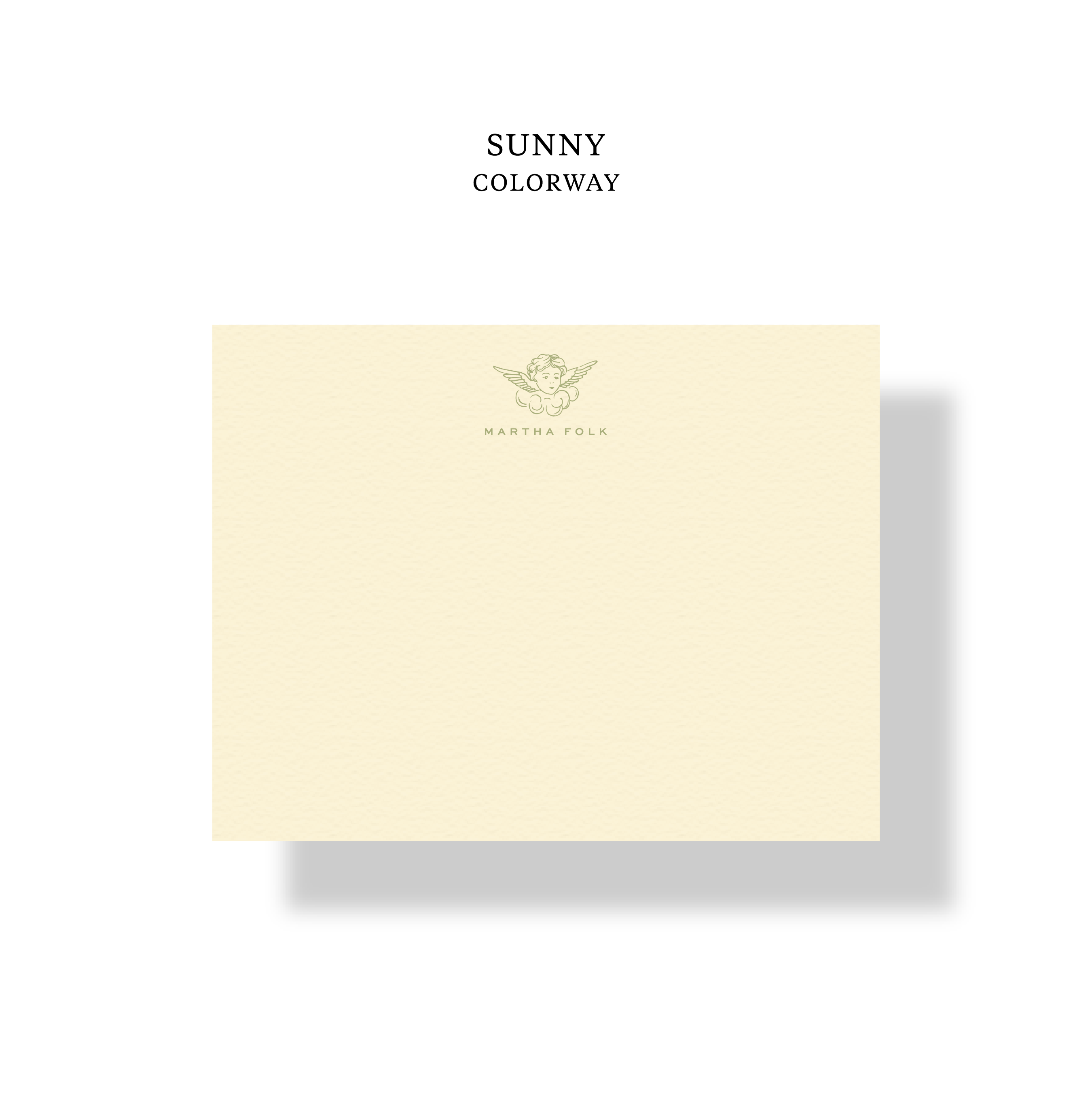 Personalized letterpress note cards featuring hand-drawn cherub