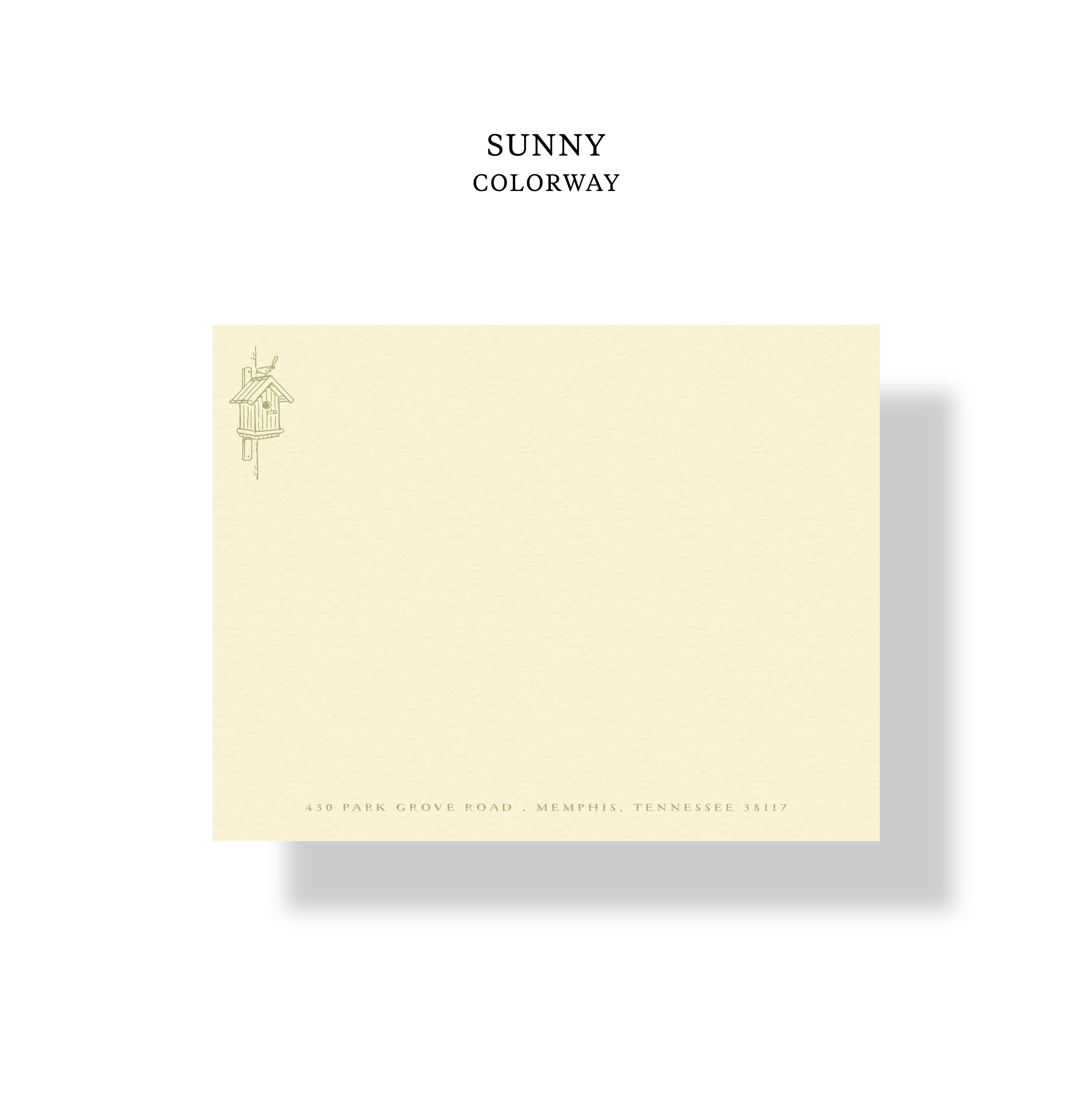 Personalized letterpress stationery featuring vintage birdhouse motif