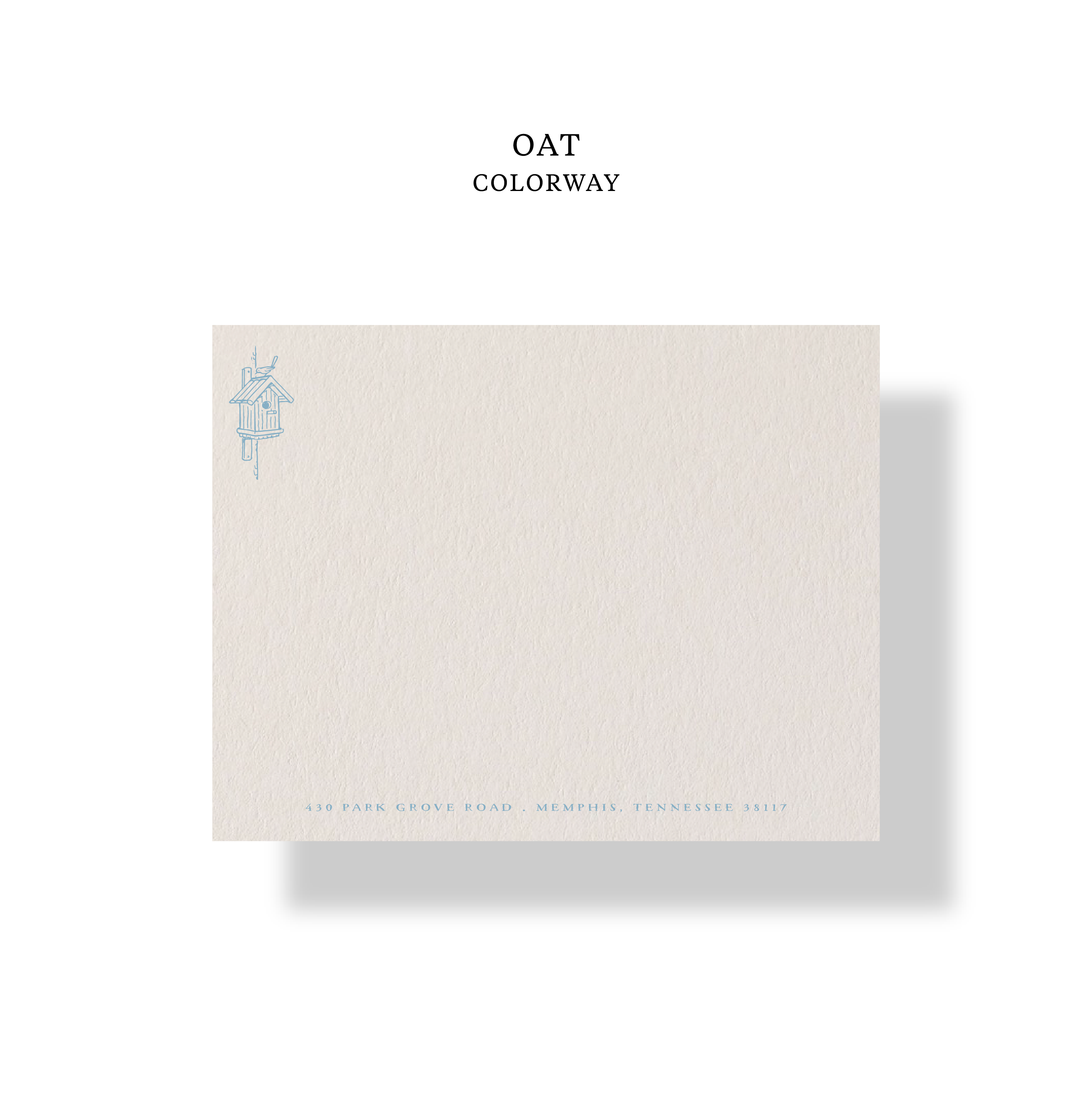 Personalized family stationery with hand-letterpressed birdhouse design