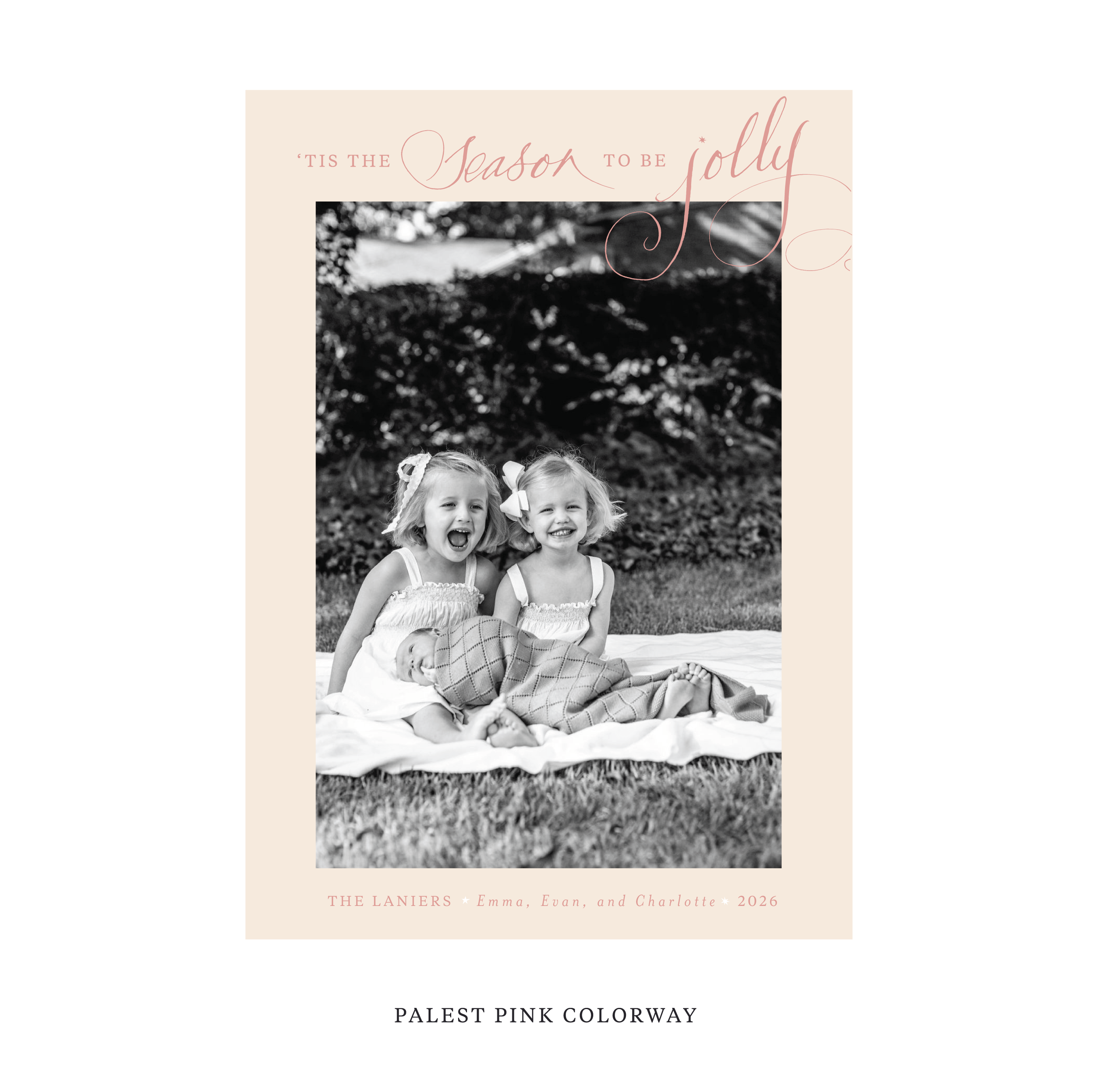 Celebrate the season with the Lanier "Tis the Season to be Jolly" Holiday Card by Stovall Collection. Featuring original hand-lettered artwork, this luxury personalized photo mount holiday card is available in 22 thoughtfully curated flat printing colorways.