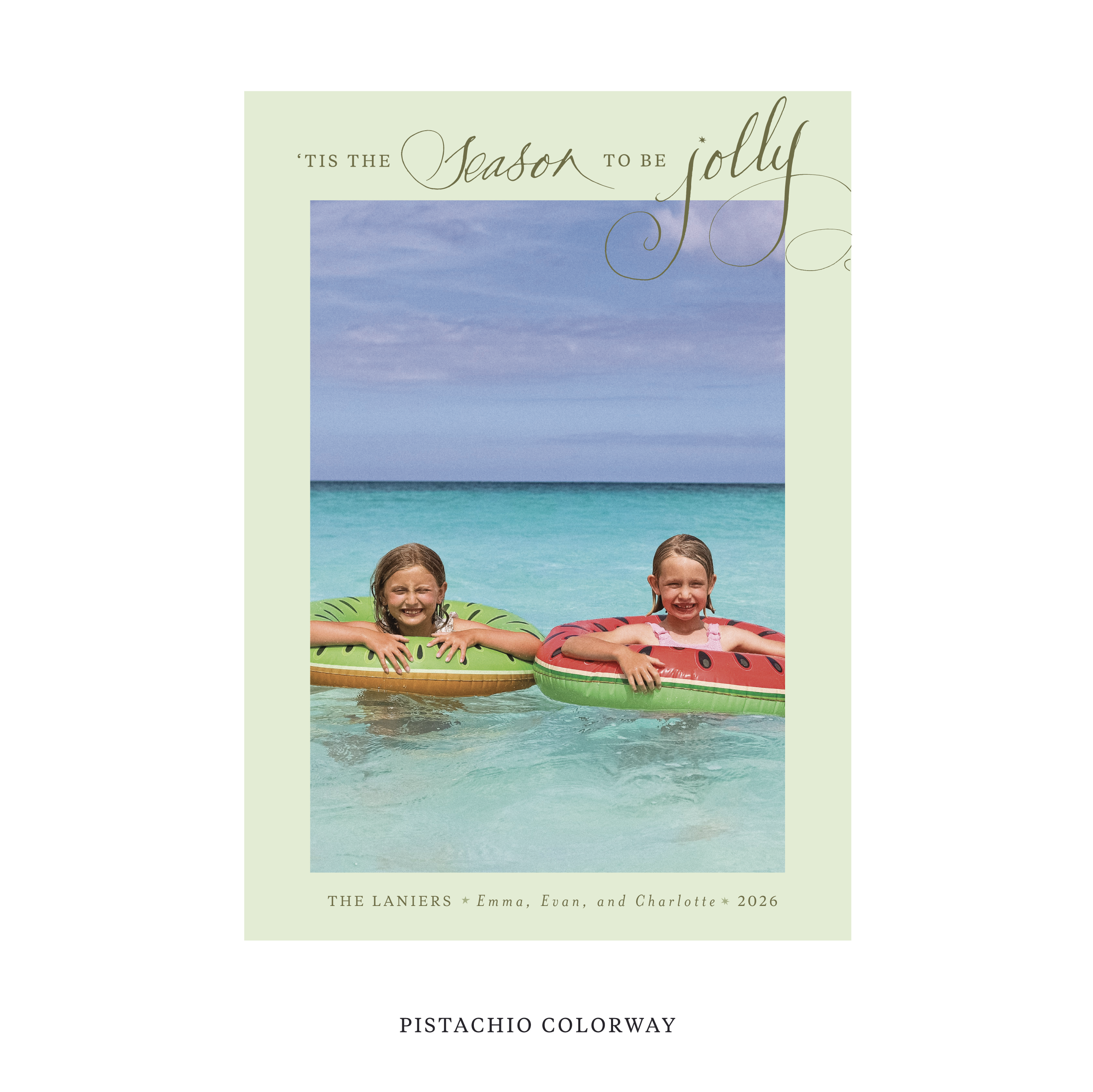 Celebrate the season with the Lanier "Tis the Season to be Jolly" Holiday Card by Stovall Collection. Featuring original hand-lettered artwork, this luxury personalized photo mount holiday card is available in 22 thoughtfully curated flat printing colorways.