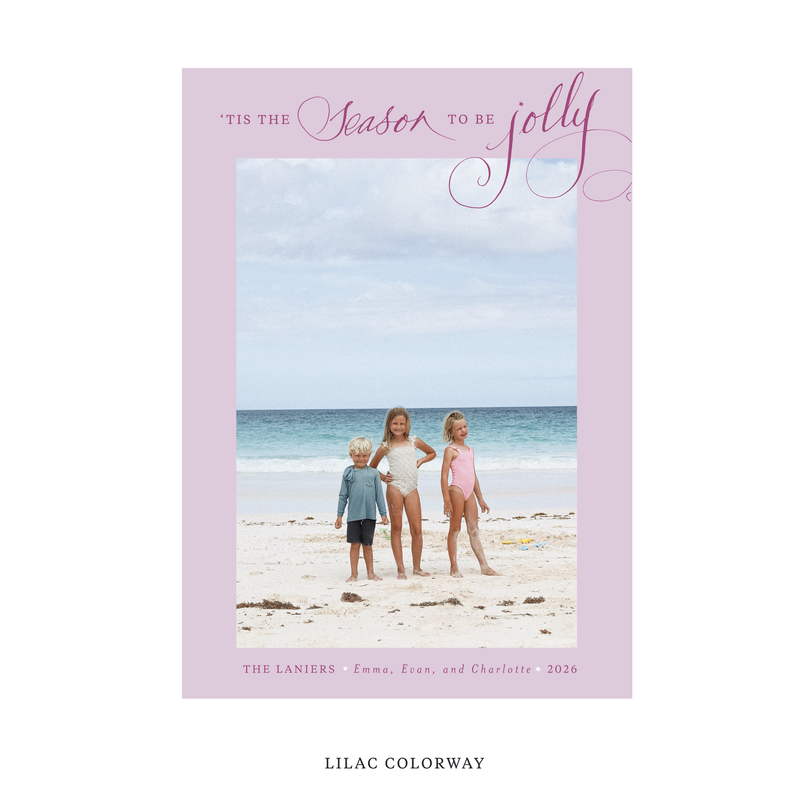 Celebrate the season with the Lanier "Tis the Season to be Jolly" Holiday Card by Stovall Collection. Featuring original hand-lettered artwork, this luxury personalized photo mount holiday card is available in 22 thoughtfully curated flat printing colorways.