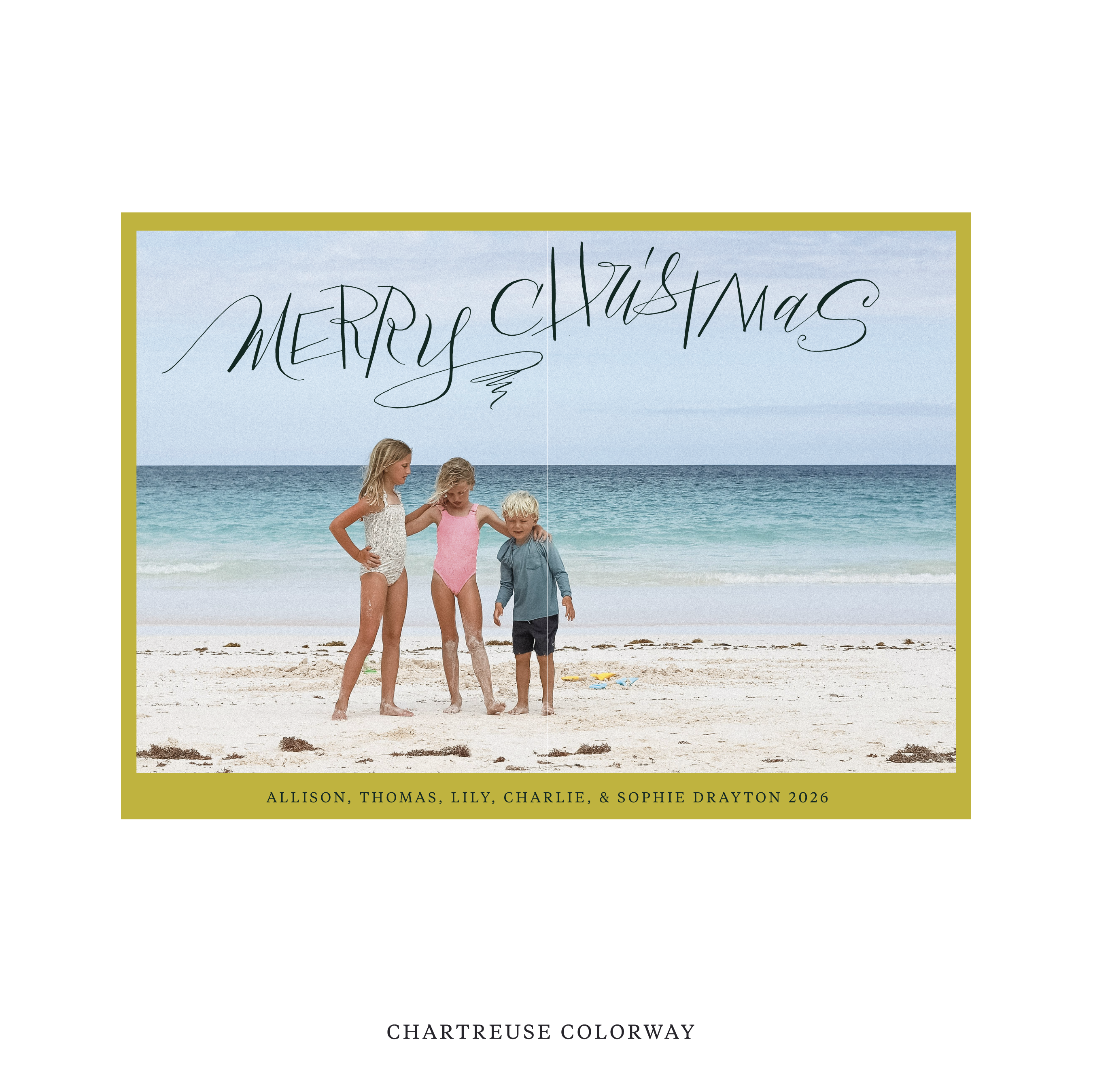 Celebrate the season with the Larkin "Merry Christmas" Holiday Card by Stovall Collection. Featuring original hand-lettered artwork, this luxury personalized photo mount holiday card is available in 22 thoughtfully curated flat printing colorways.