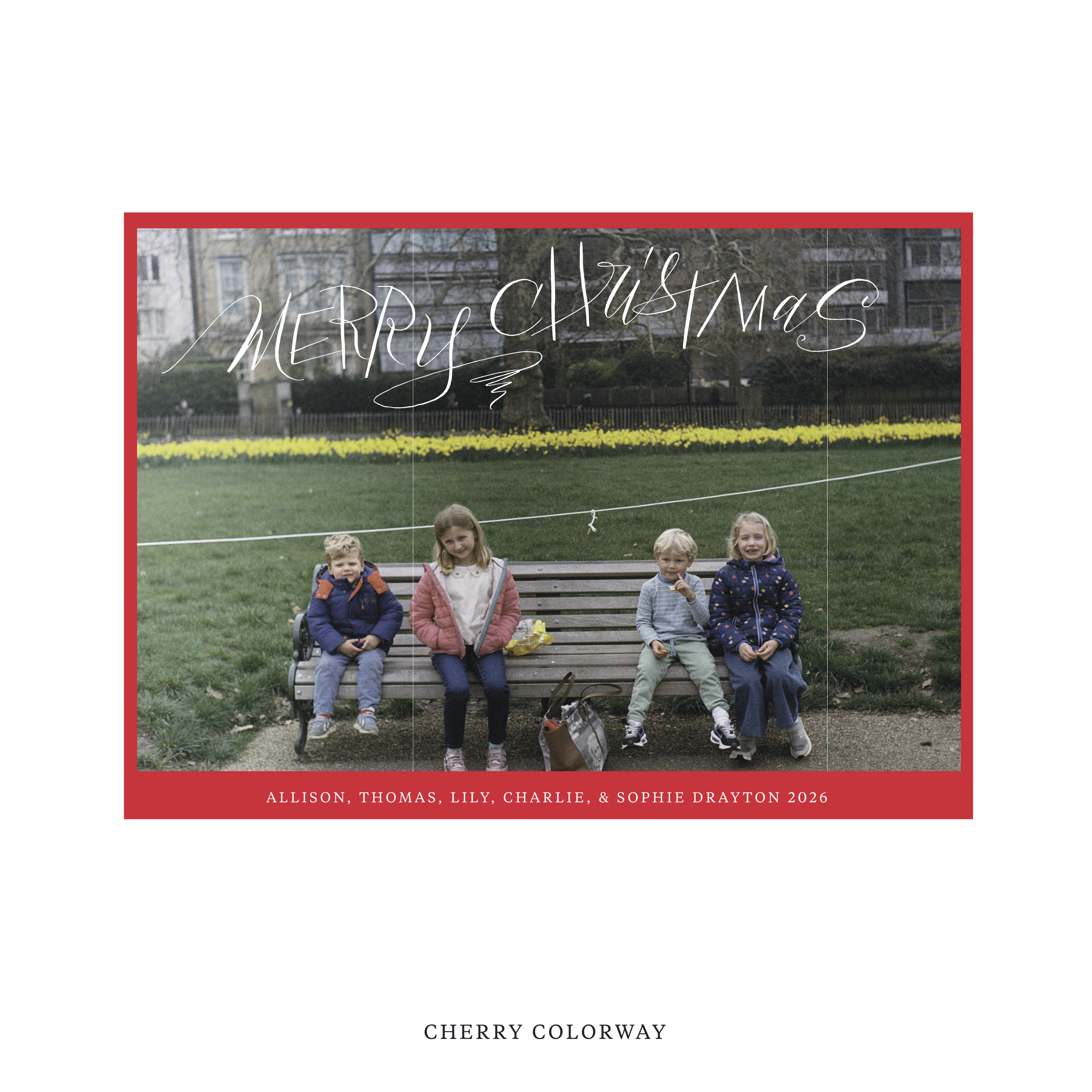 Celebrate the season with the Larkin "Merry Christmas" Holiday Card by Stovall Collection. Featuring original hand-lettered artwork, this luxury personalized photo mount holiday card is available in 22 thoughtfully curated flat printing colorways.