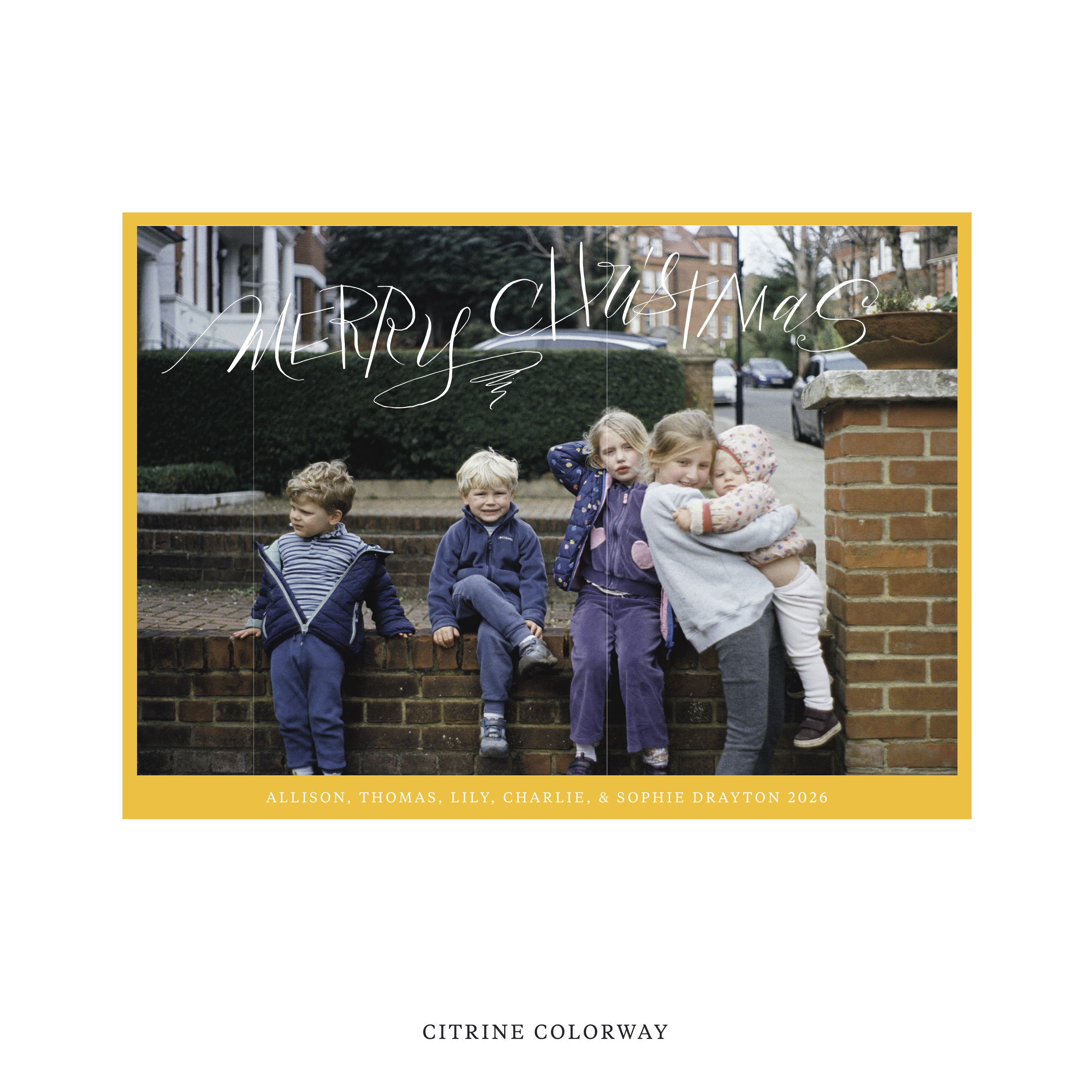 Celebrate the season with the Larkin "Merry Christmas" Holiday Card by Stovall Collection. Featuring original hand-lettered artwork, this luxury personalized photo mount holiday card is available in 22 thoughtfully curated flat printing colorways.