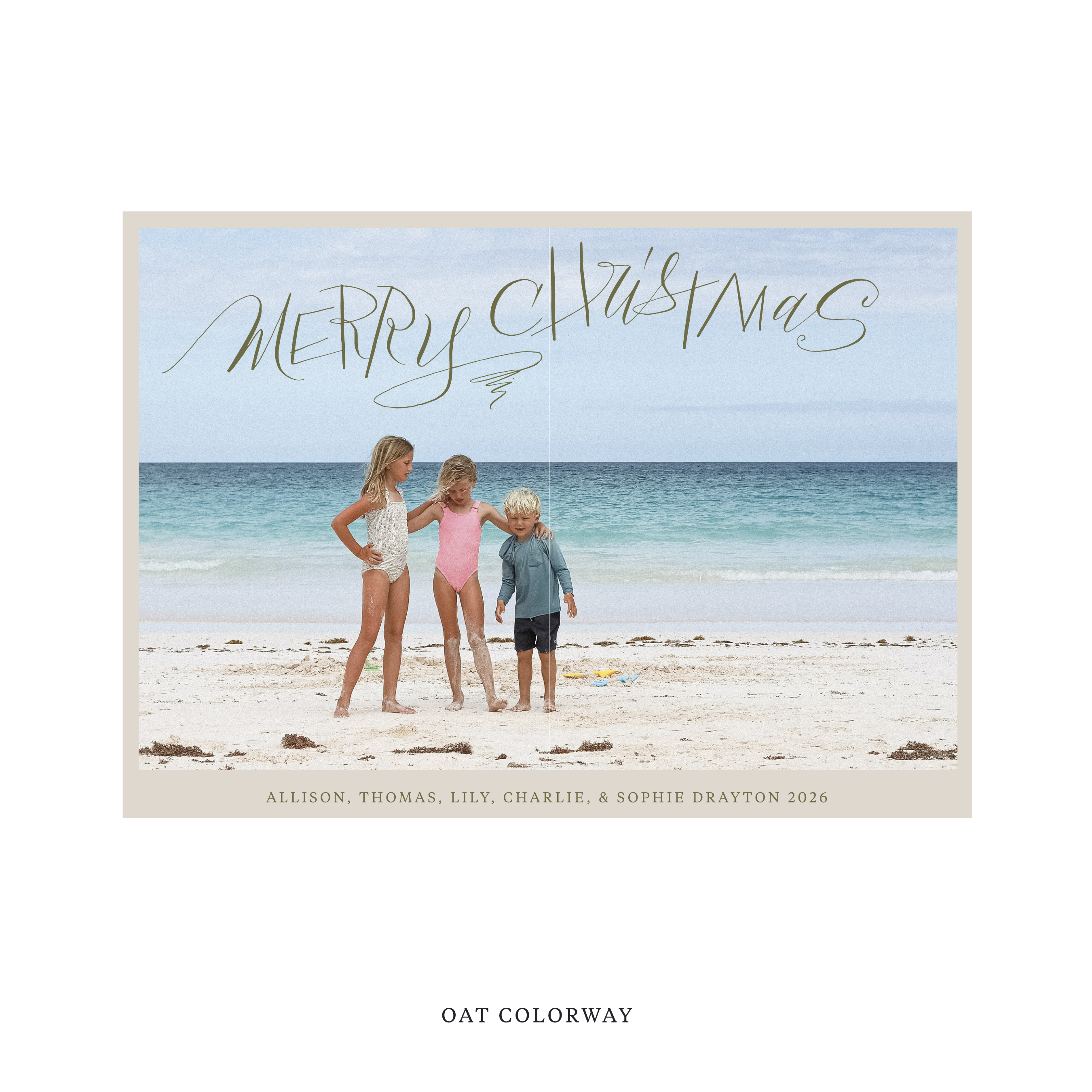 Celebrate the season with the Larkin "Merry Christmas" Holiday Card by Stovall Collection. Featuring original hand-lettered artwork, this luxury personalized photo mount holiday card is available in 22 thoughtfully curated flat printing colorways.