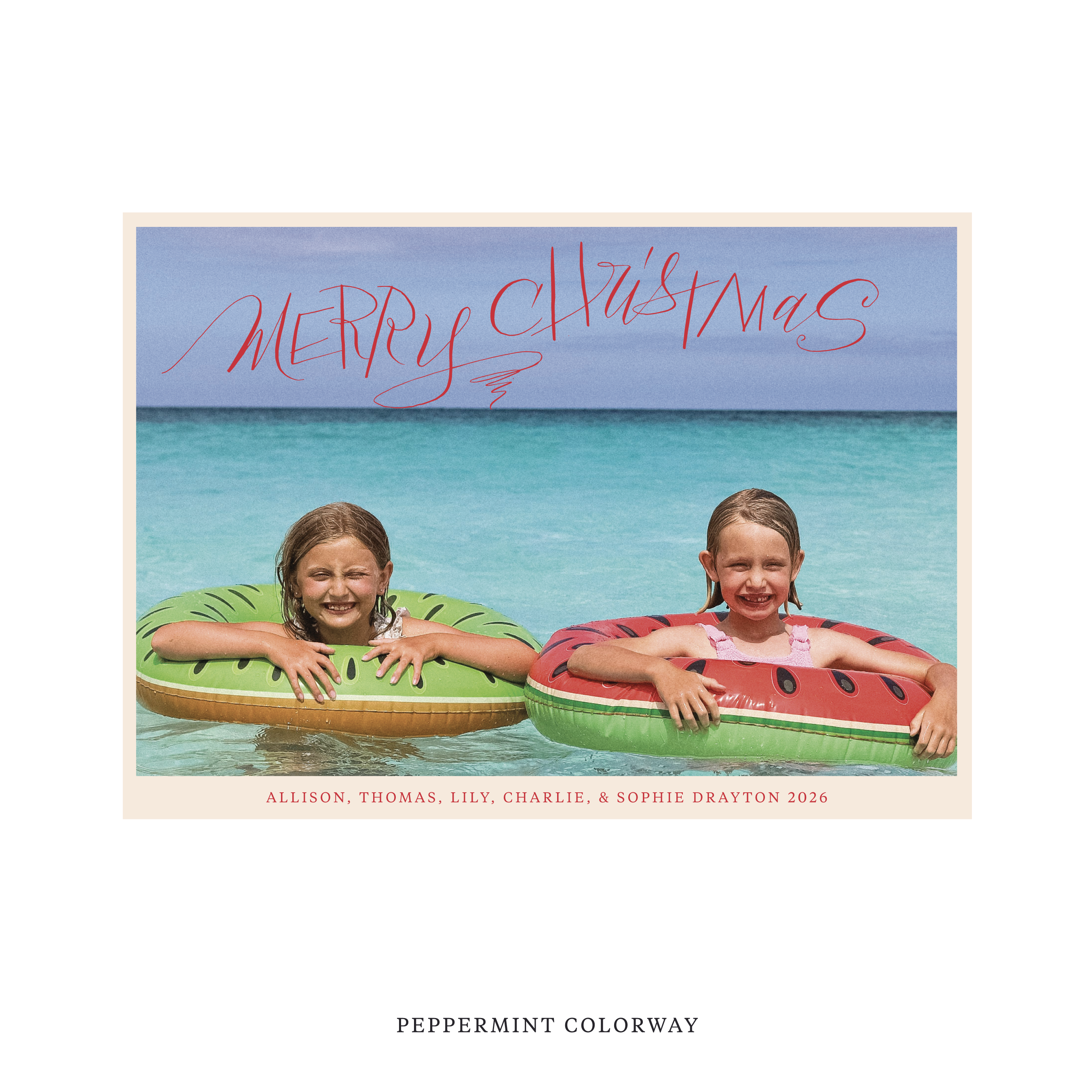 Celebrate the season with the Larkin "Merry Christmas" Holiday Card by Stovall Collection. Featuring original hand-lettered artwork, this luxury personalized photo mount holiday card is available in 22 thoughtfully curated flat printing colorways.