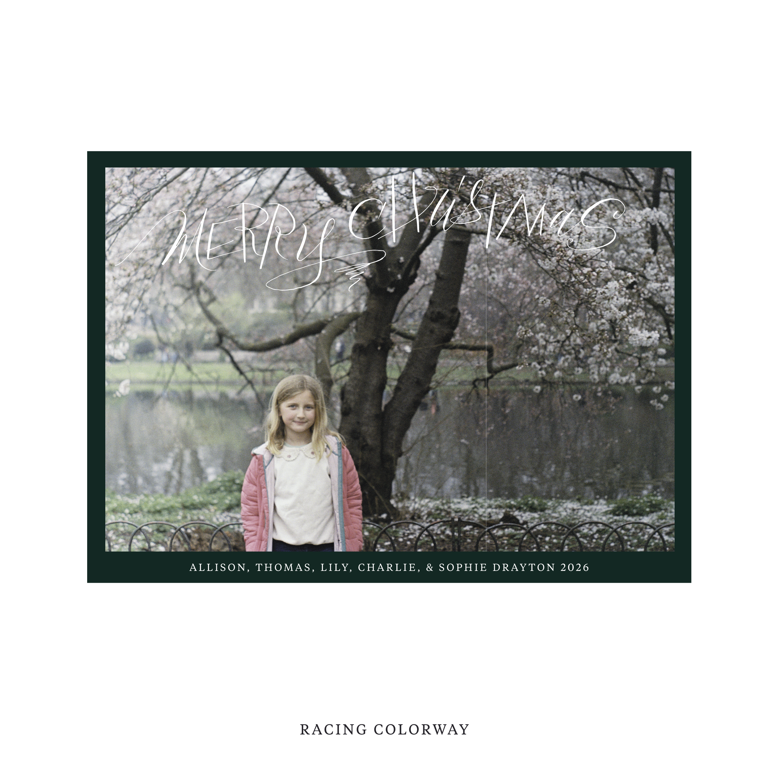 Celebrate the season with the Larkin "Merry Christmas" Holiday Card by Stovall Collection. Featuring original hand-lettered artwork, this luxury personalized photo mount holiday card is available in 22 thoughtfully curated flat printing colorways.