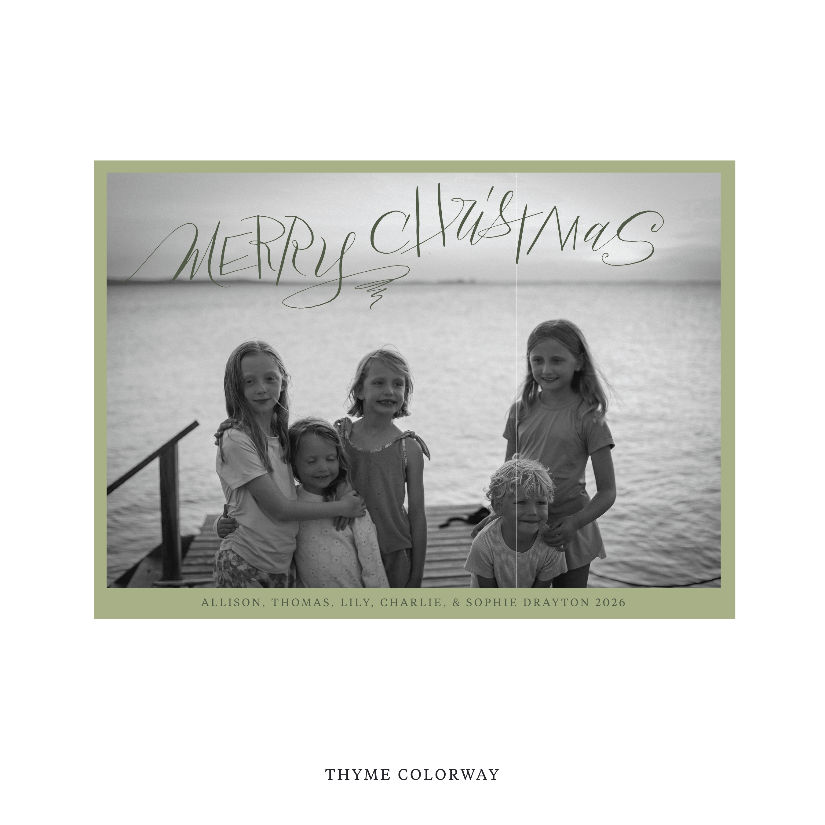 Celebrate the season with the Larkin "Merry Christmas" Holiday Card by Stovall Collection. Featuring original hand-lettered artwork, this luxury personalized photo mount holiday card is available in 22 thoughtfully curated flat printing colorways.