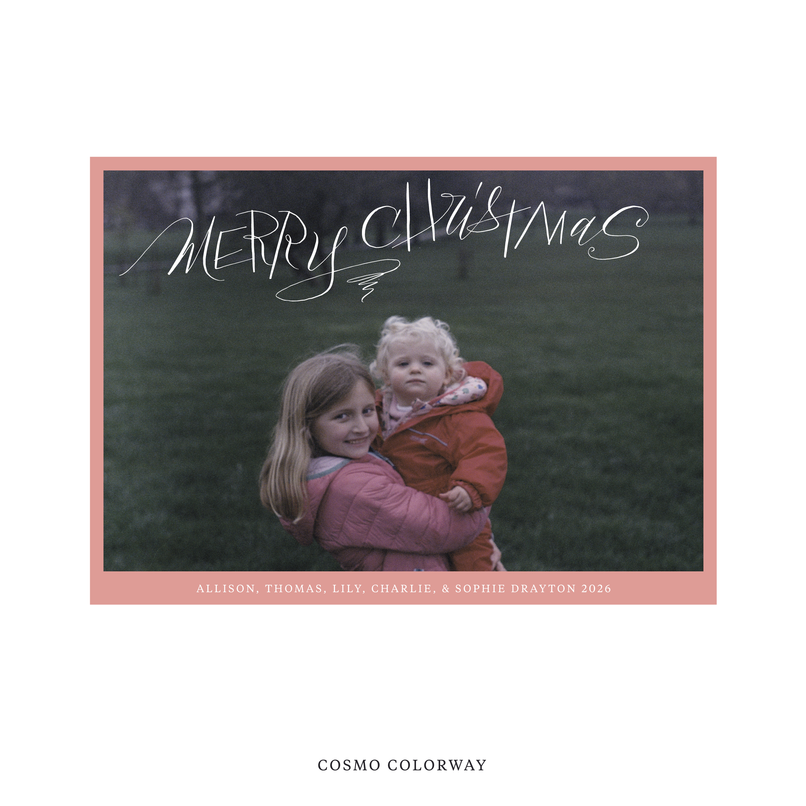Celebrate the season with the Larkin "Merry Christmas" Holiday Card by Stovall Collection. Featuring original hand-lettered artwork, this luxury personalized photo mount holiday card is available in 22 thoughtfully curated flat printing colorways.
