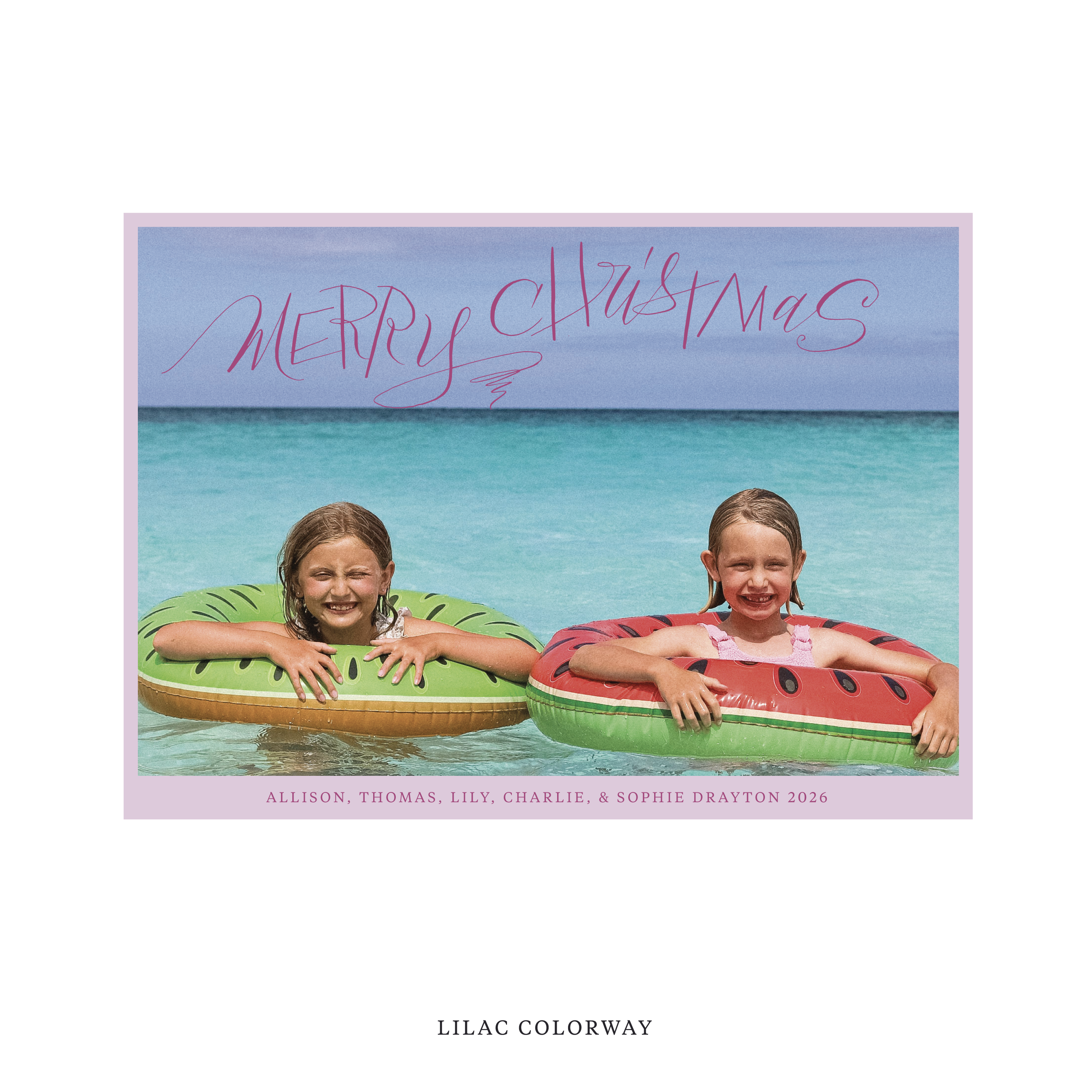 Celebrate the season with the Larkin "Merry Christmas" Holiday Card by Stovall Collection. Featuring original hand-lettered artwork, this luxury personalized photo mount holiday card is available in 22 thoughtfully curated flat printing colorways.