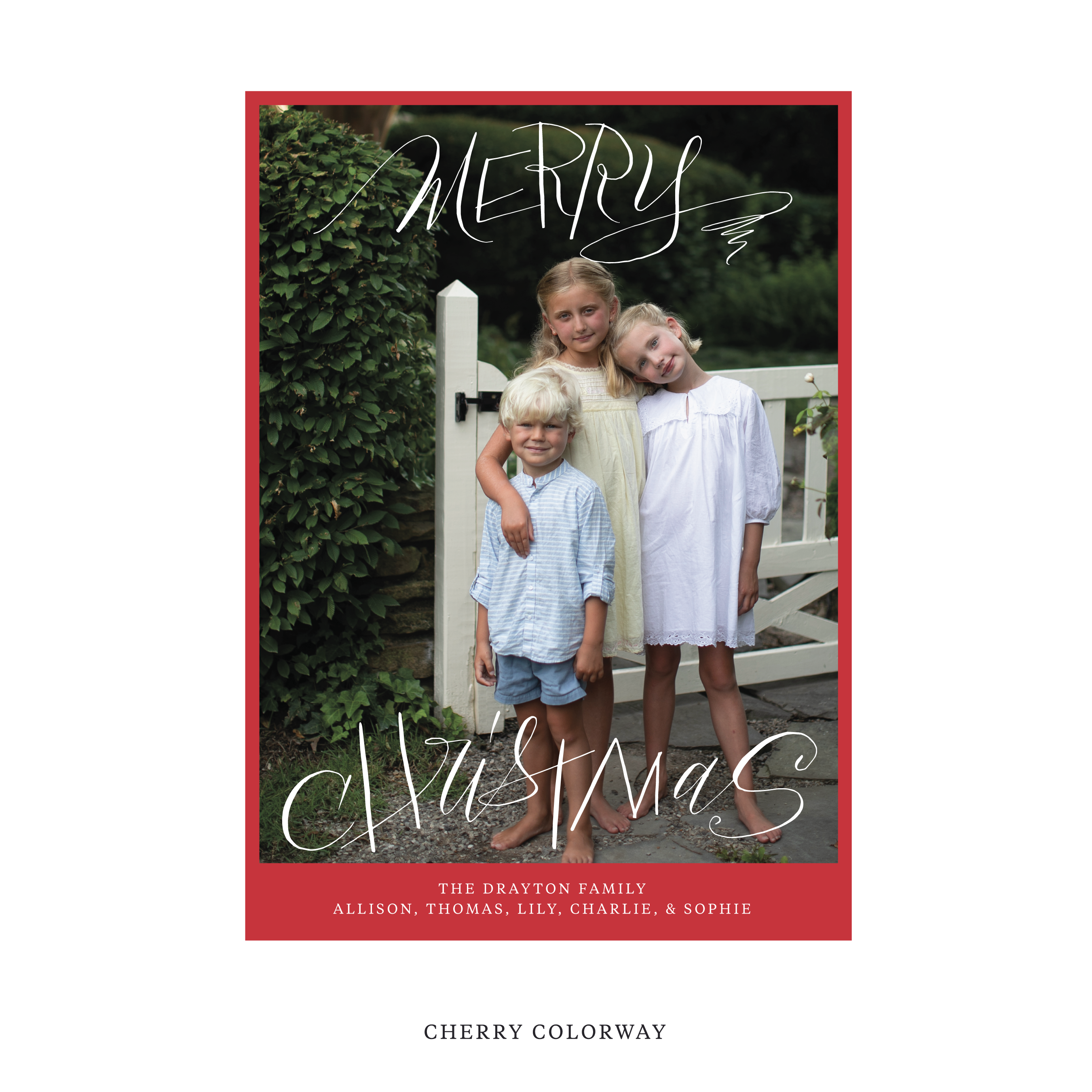 Celebrate the season with the Larkin "Merry Christmas" Holiday Card by Stovall Collection. Featuring original hand-lettered artwork, this luxury personalized photo mount holiday card is available in 22 thoughtfully curated flat printing colorways.