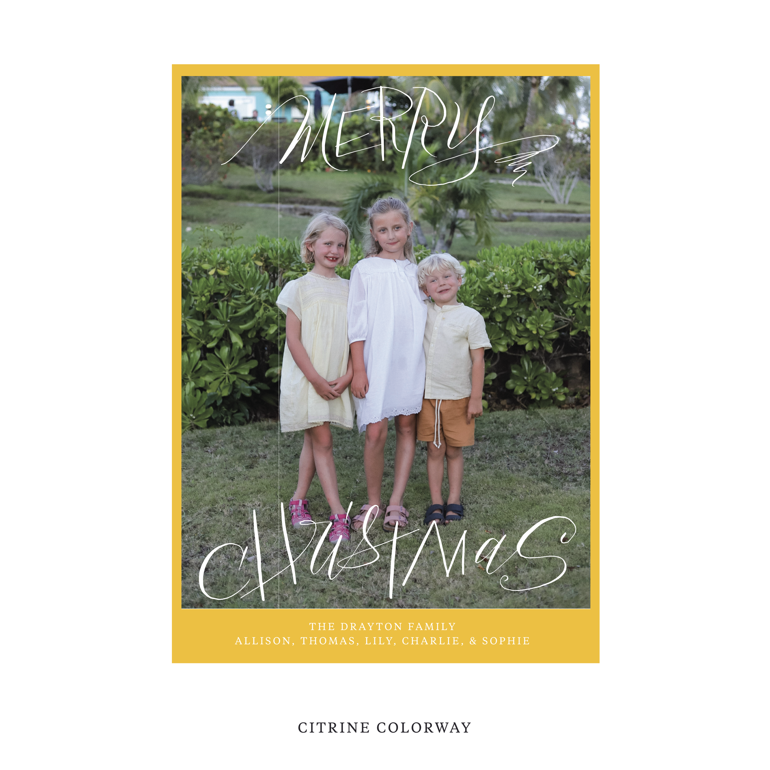 Celebrate the season with the Larkin "Merry Christmas" Holiday Card by Stovall Collection. Featuring original hand-lettered artwork, this luxury personalized photo mount holiday card is available in 22 thoughtfully curated flat printing colorways.