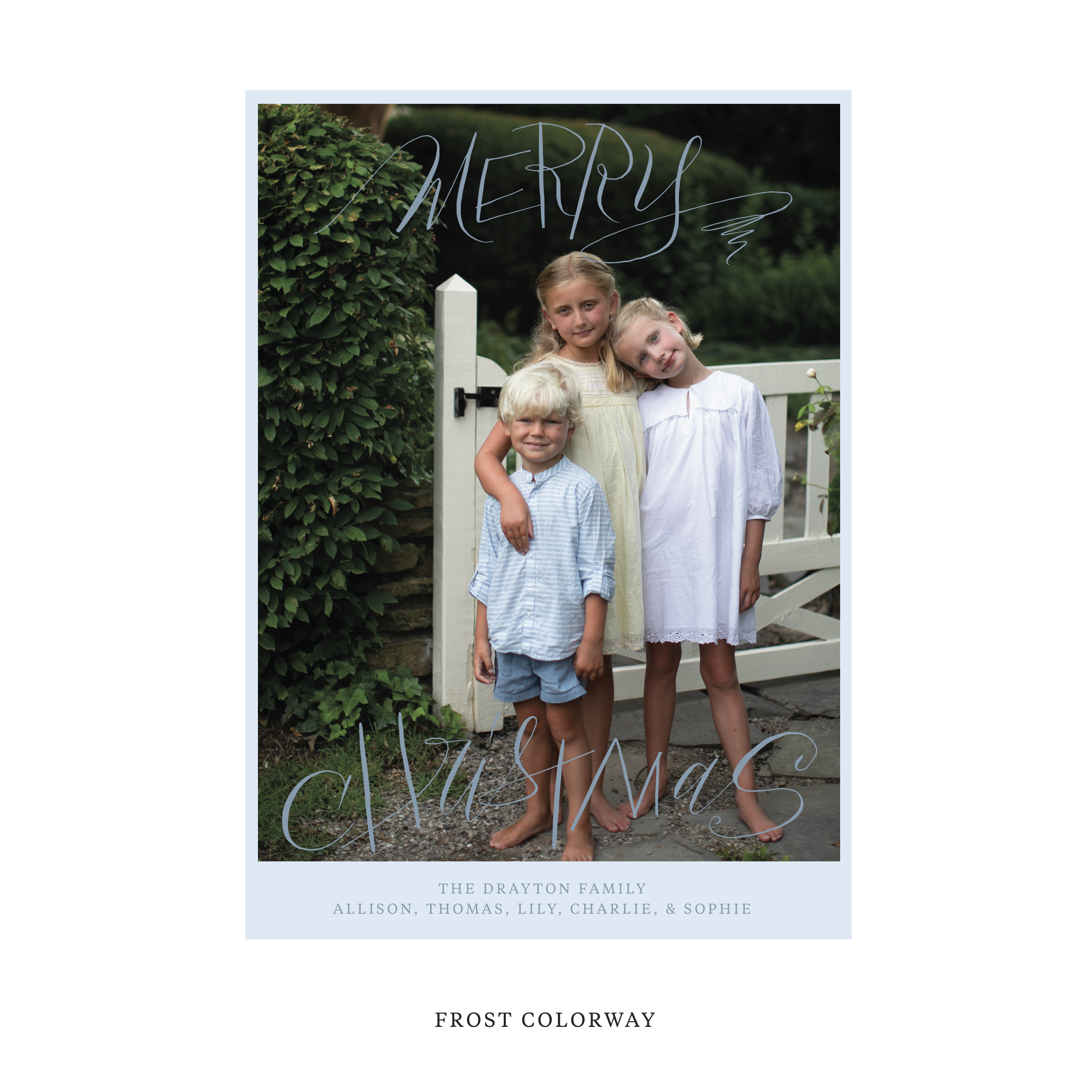 Celebrate the season with the Larkin "Merry Christmas" Holiday Card by Stovall Collection. Featuring original hand-lettered artwork, this luxury personalized photo mount holiday card is available in 22 thoughtfully curated flat printing colorways.