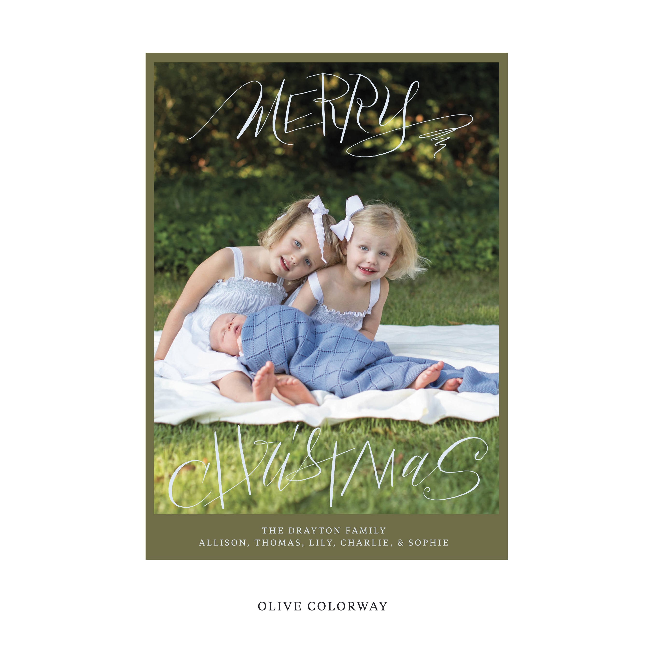 Celebrate the season with the Larkin "Merry Christmas" Holiday Card by Stovall Collection. Featuring original hand-lettered artwork, this luxury personalized photo mount holiday card is available in 22 thoughtfully curated flat printing colorways.