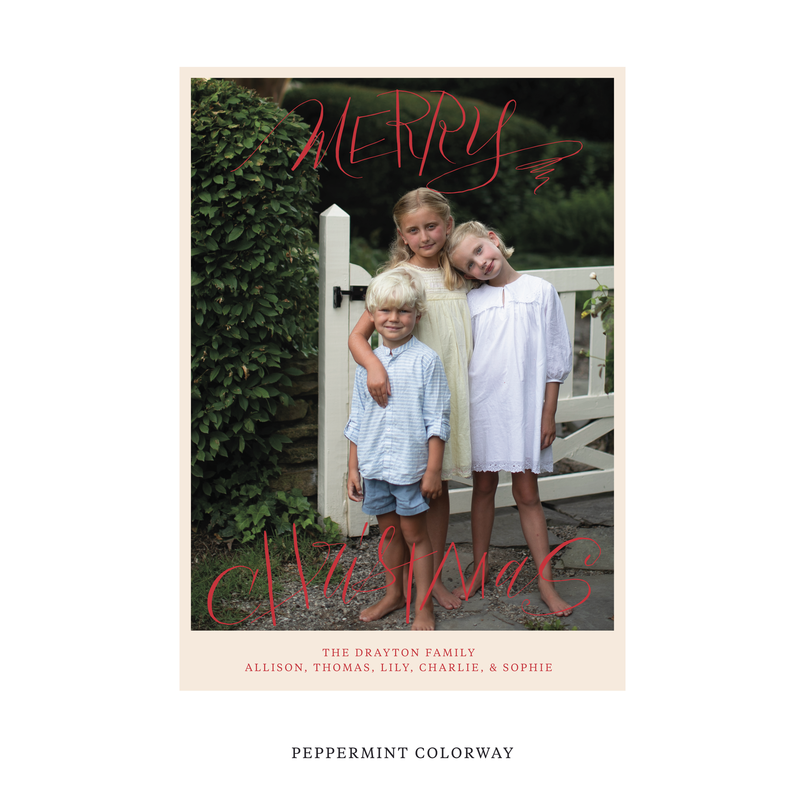 Celebrate the season with the Larkin "Merry Christmas" Holiday Card by Stovall Collection. Featuring original hand-lettered artwork, this luxury personalized photo mount holiday card is available in 22 thoughtfully curated flat printing colorways.