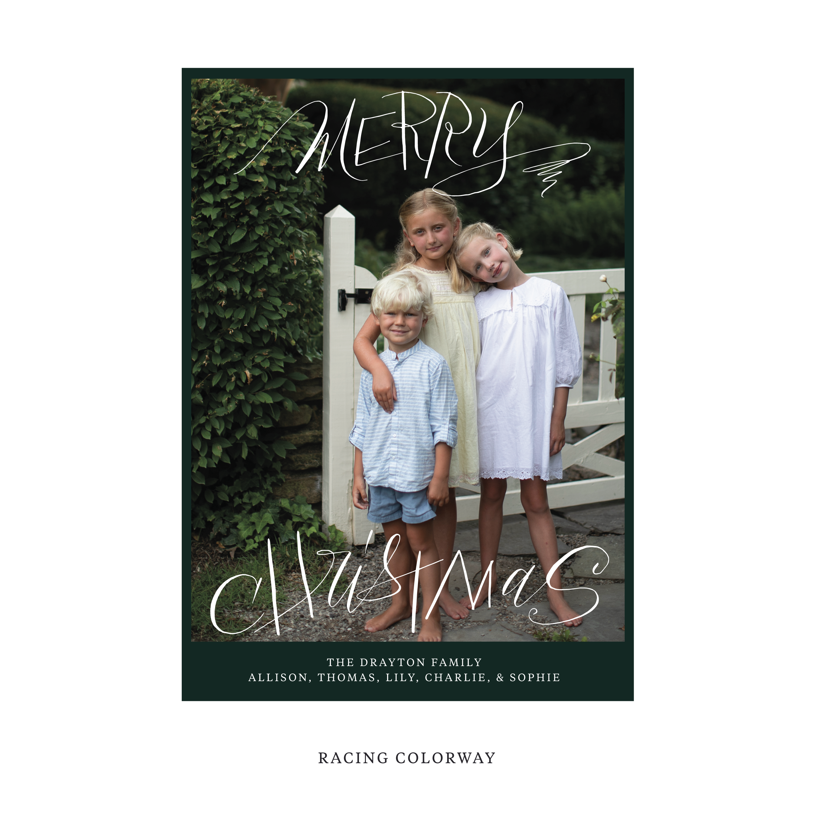 Celebrate the season with the Larkin "Merry Christmas" Holiday Card by Stovall Collection. Featuring original hand-lettered artwork, this luxury personalized photo mount holiday card is available in 22 thoughtfully curated flat printing colorways.
