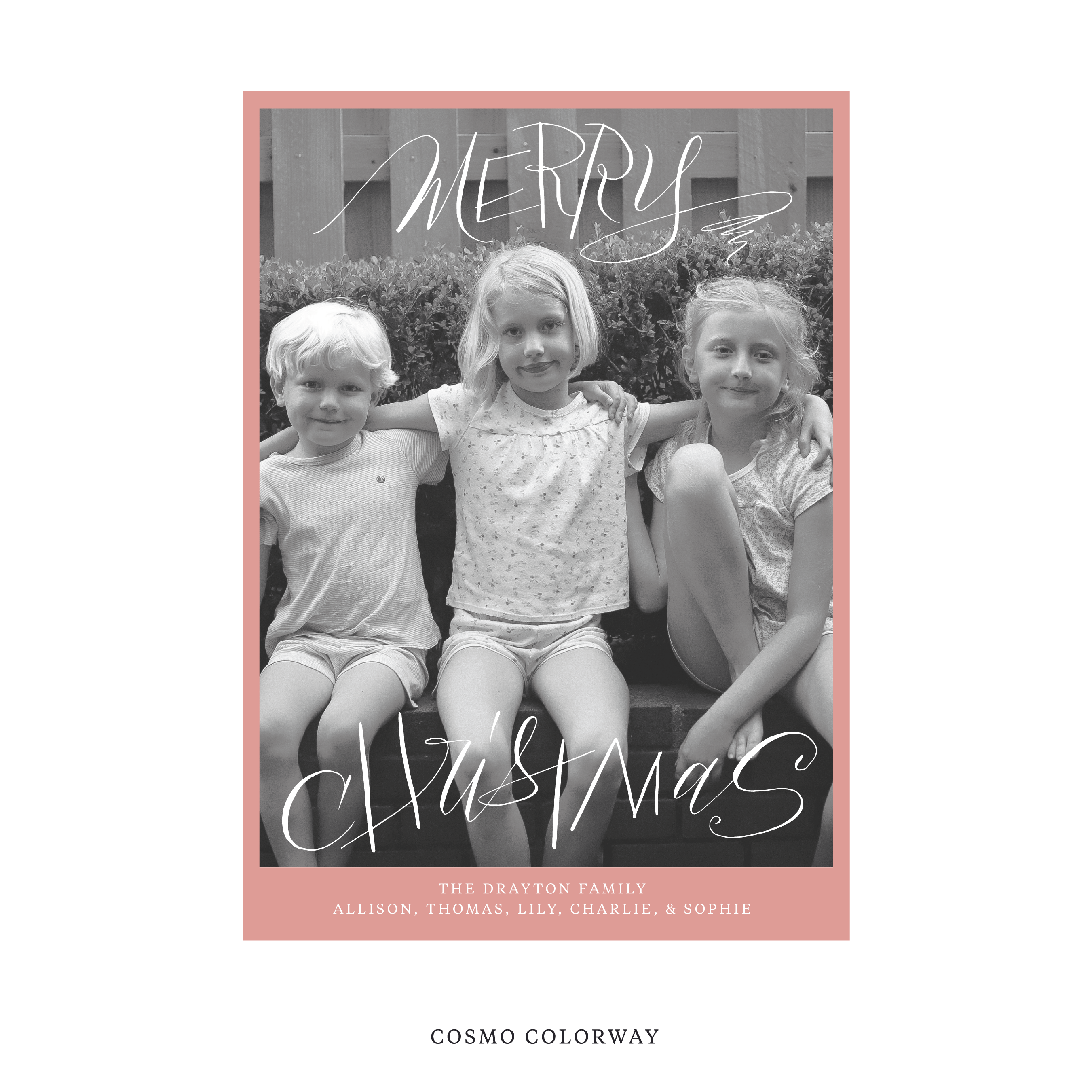 Celebrate the season with the Larkin "Merry Christmas" Holiday Card by Stovall Collection. Featuring original hand-lettered artwork, this luxury personalized photo mount holiday card is available in 22 thoughtfully curated flat printing colorways.
