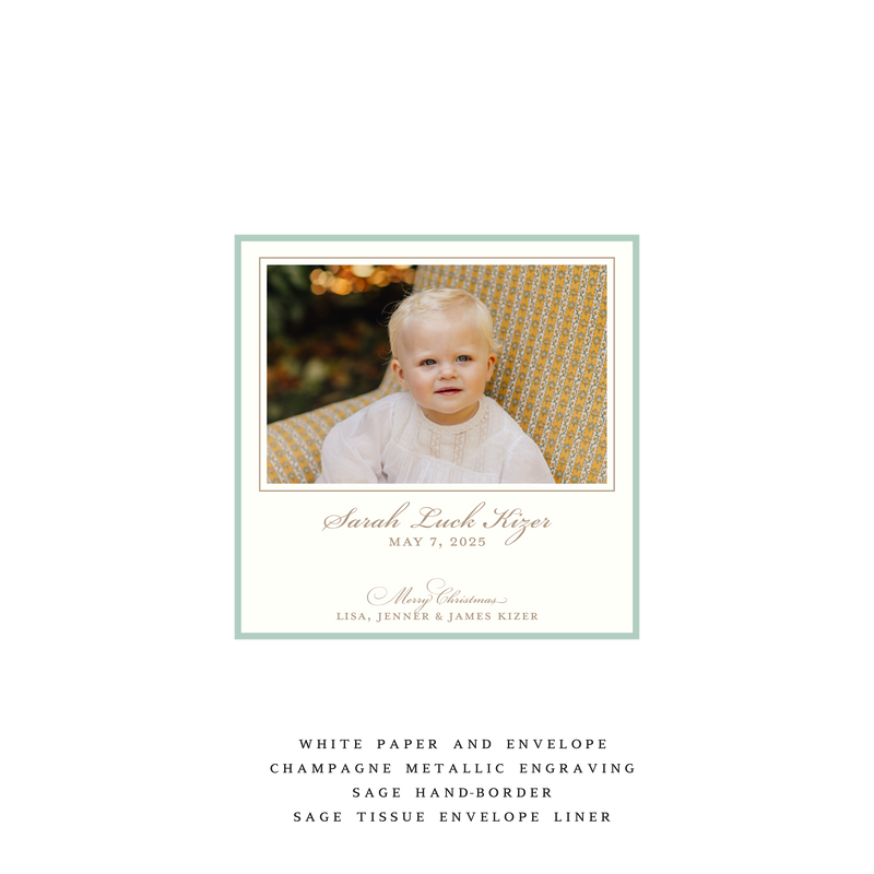 Laurel Petite Square Luxe Birth Announcement Holiday Card II