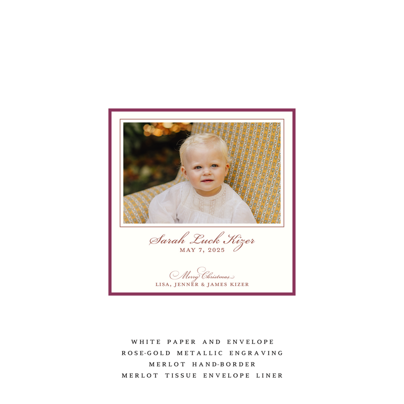 Laurel Petite Square Luxe Birth Announcement Holiday Card II