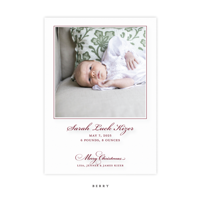 Laurel Birth Announcement Engraved Medium Holiday Card