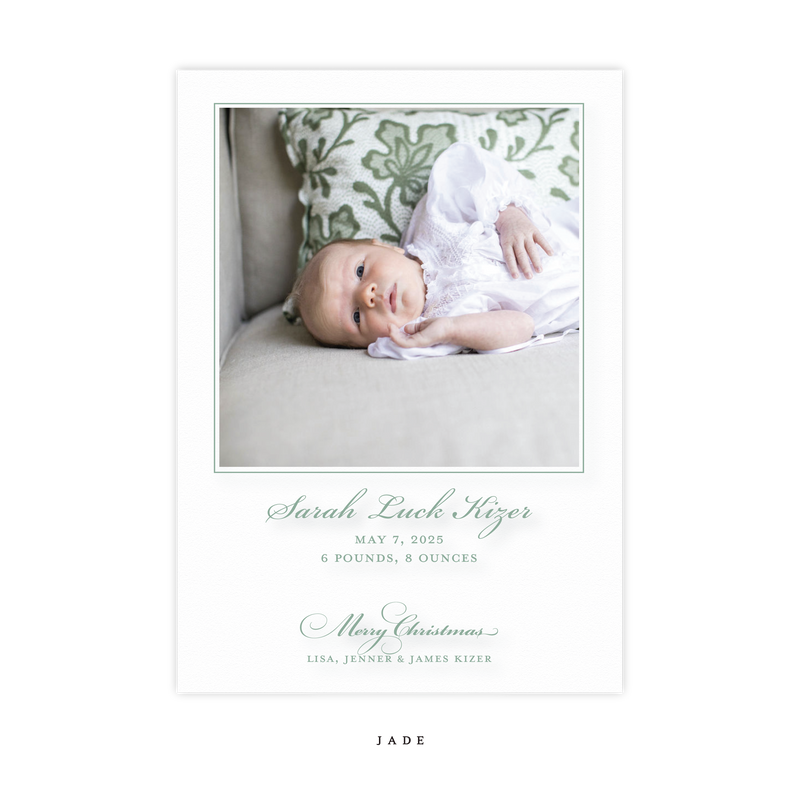 Laurel Birth Announcement Engraved Medium Holiday Card