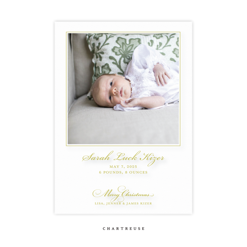 Laurel Birth Announcement Engraved Medium Holiday Card