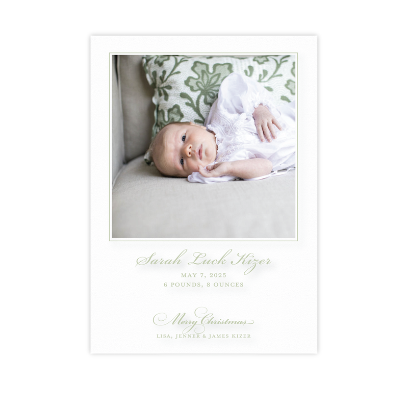 Laurel Birth Announcement Engraved Medium Holiday Card