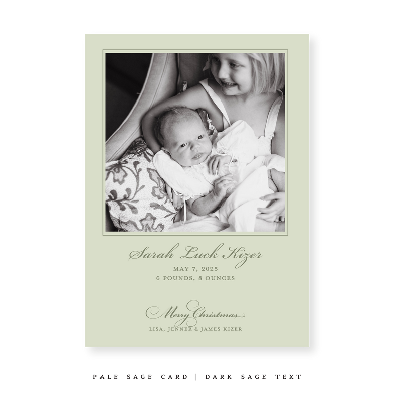 Laurel Birth Announcement Classic Printed Medium Holiday Card