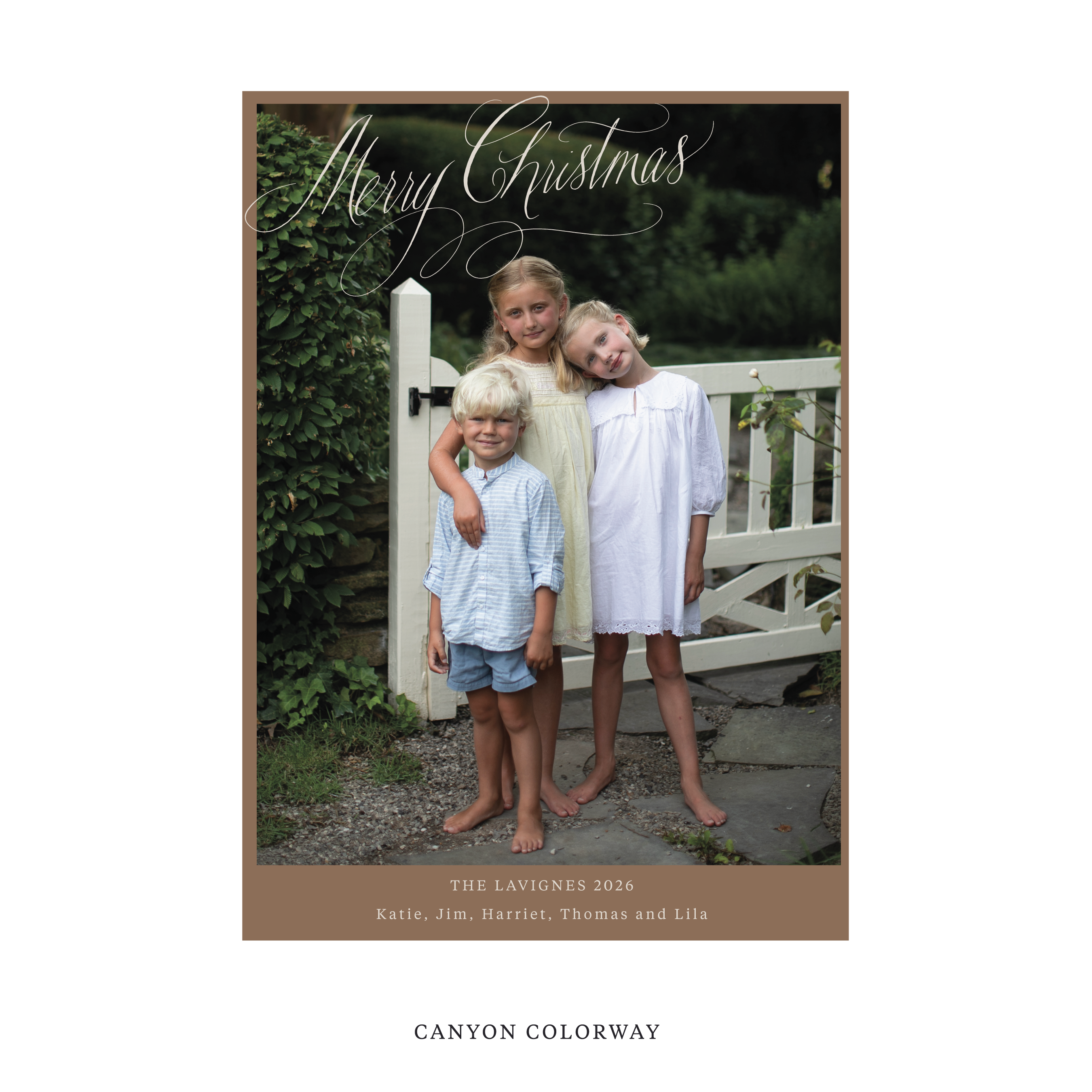 Celebrate the season with the Lavigne "Merry Christmas" Holiday Card by Stovall Collection. Featuring original hand-lettered artwork, this luxury personalized photo mount holiday card is available in 22 thoughtfully curated flat printing colorways.