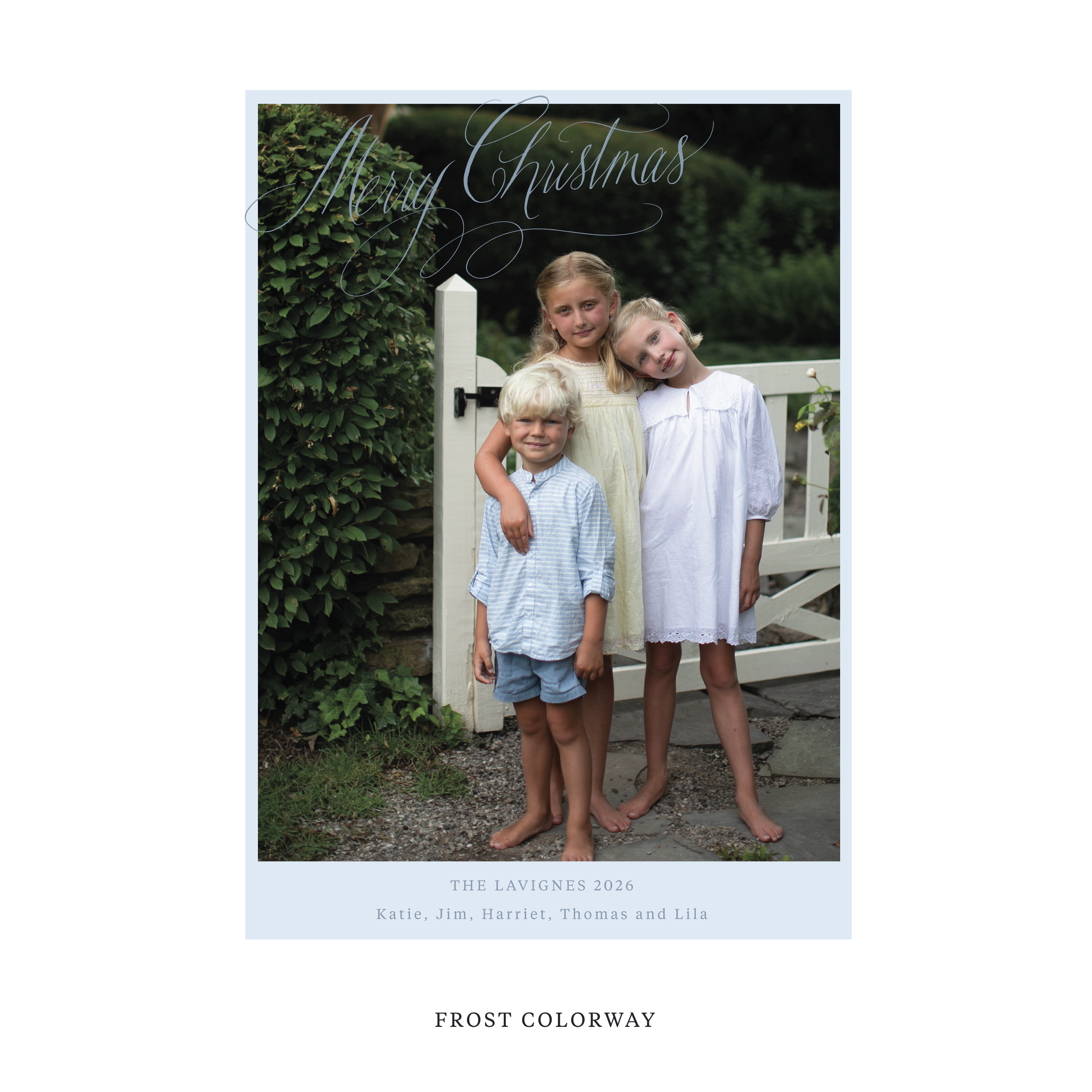 Celebrate the season with the Lavigne "Merry Christmas" Holiday Card by Stovall Collection. Featuring original hand-lettered artwork, this luxury personalized photo mount holiday card is available in 22 thoughtfully curated flat printing colorways.