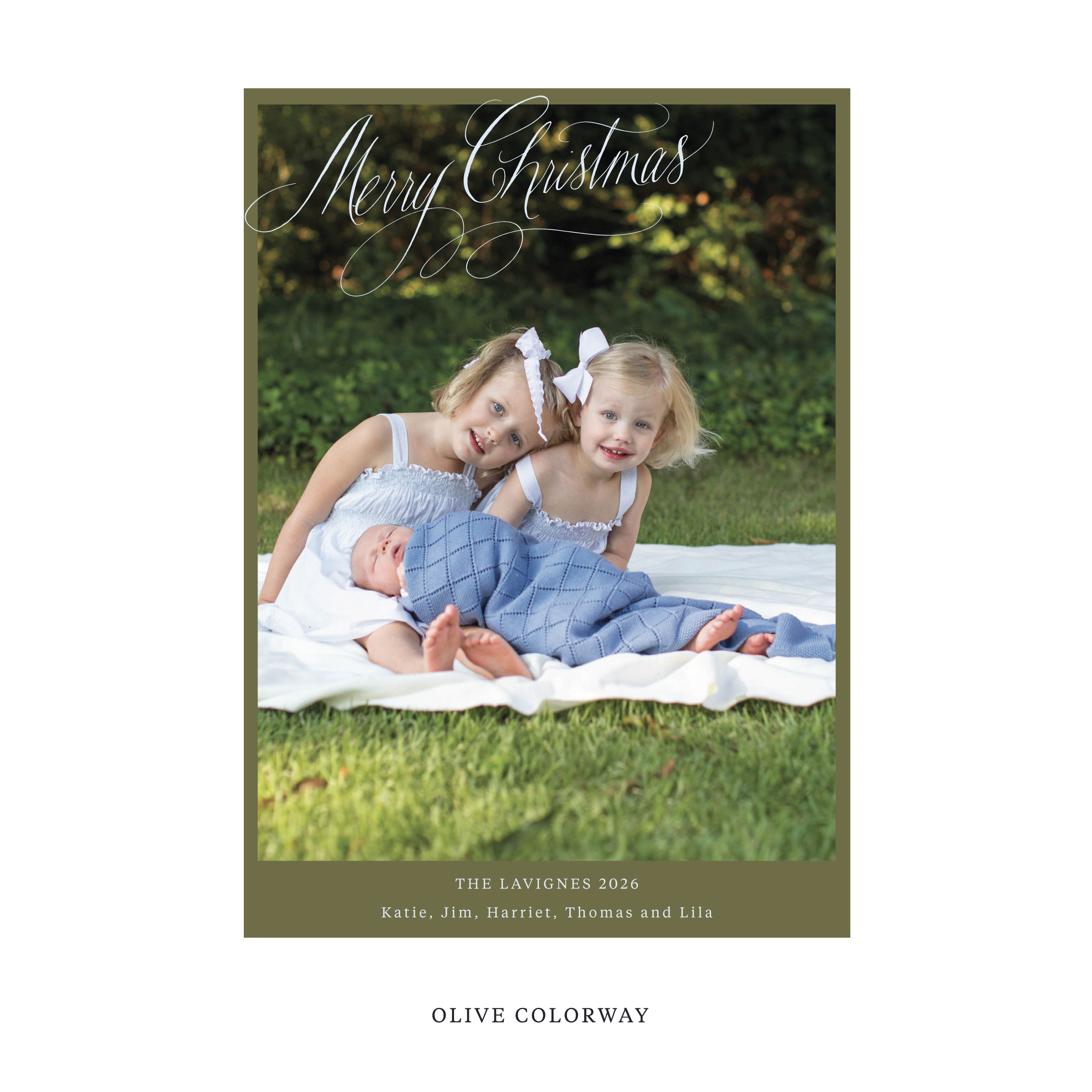 Celebrate the season with the Lavigne "Merry Christmas" Holiday Card by Stovall Collection. Featuring original hand-lettered artwork, this luxury personalized photo mount holiday card is available in 22 thoughtfully curated flat printing colorways.
