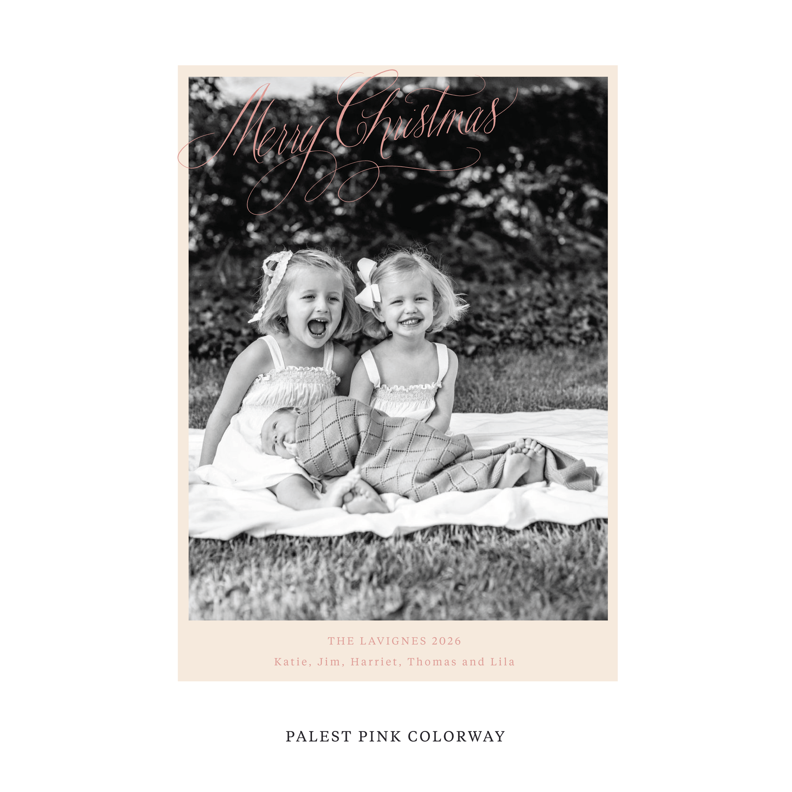 Celebrate the season with the Lavigne "Merry Christmas" Holiday Card by Stovall Collection. Featuring original hand-lettered artwork, this luxury personalized photo mount holiday card is available in 22 thoughtfully curated flat printing colorways.