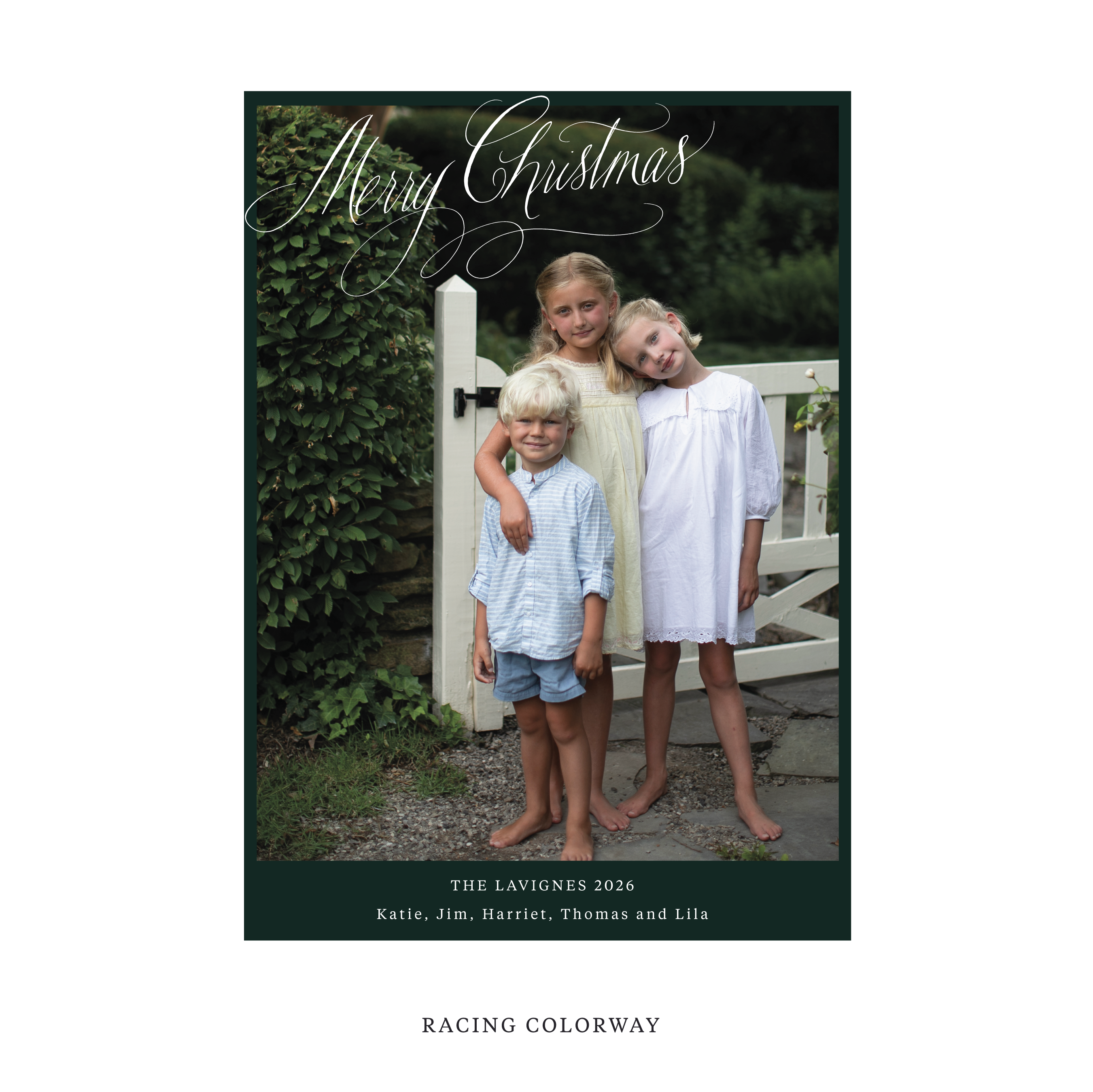 Celebrate the season with the Lavigne "Merry Christmas" Holiday Card by Stovall Collection. Featuring original hand-lettered artwork, this luxury personalized photo mount holiday card is available in 22 thoughtfully curated flat printing colorways.